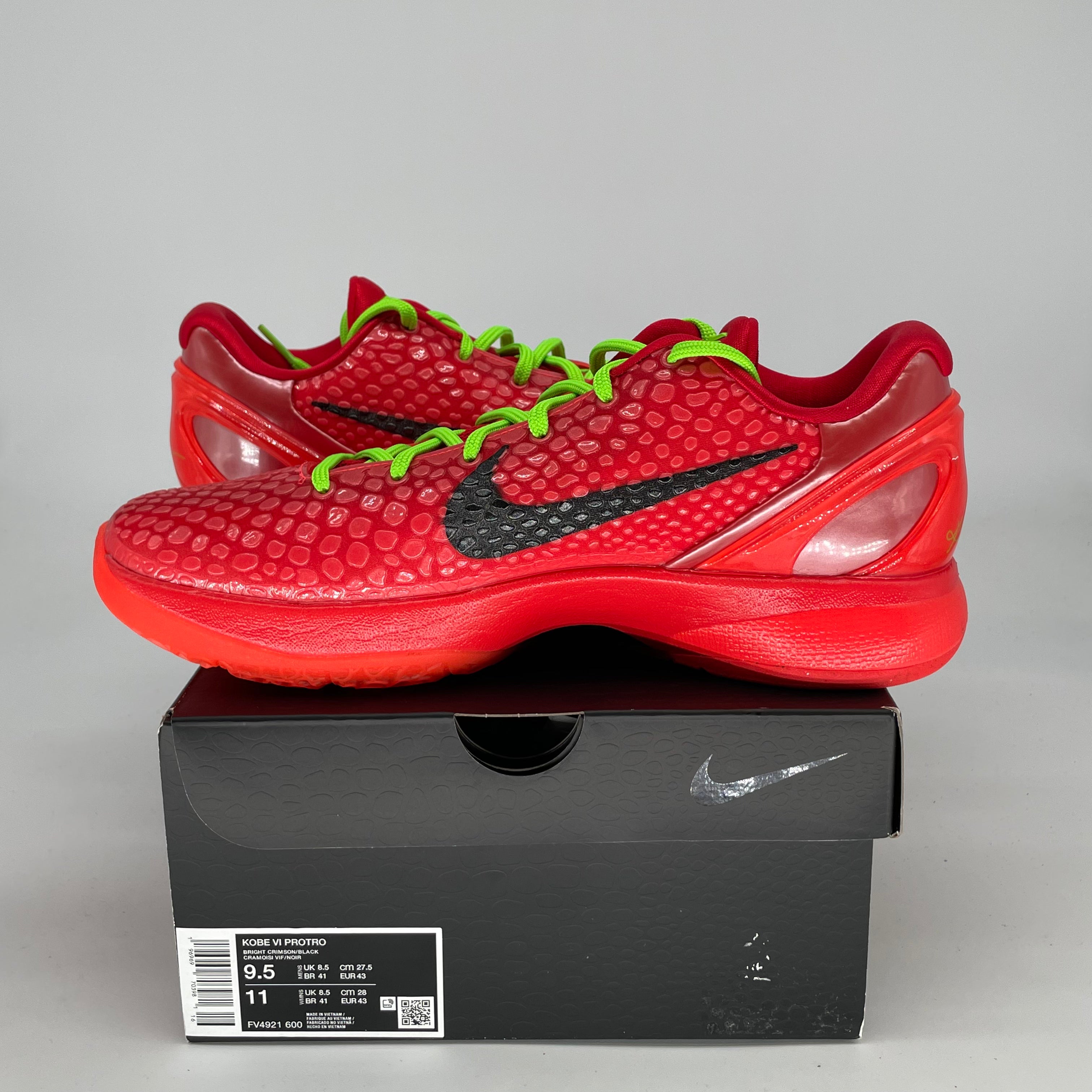 NIKE KOBE 6 PROTRO REVERSE GRINCH SIZE 9.5/11W FV4921-600