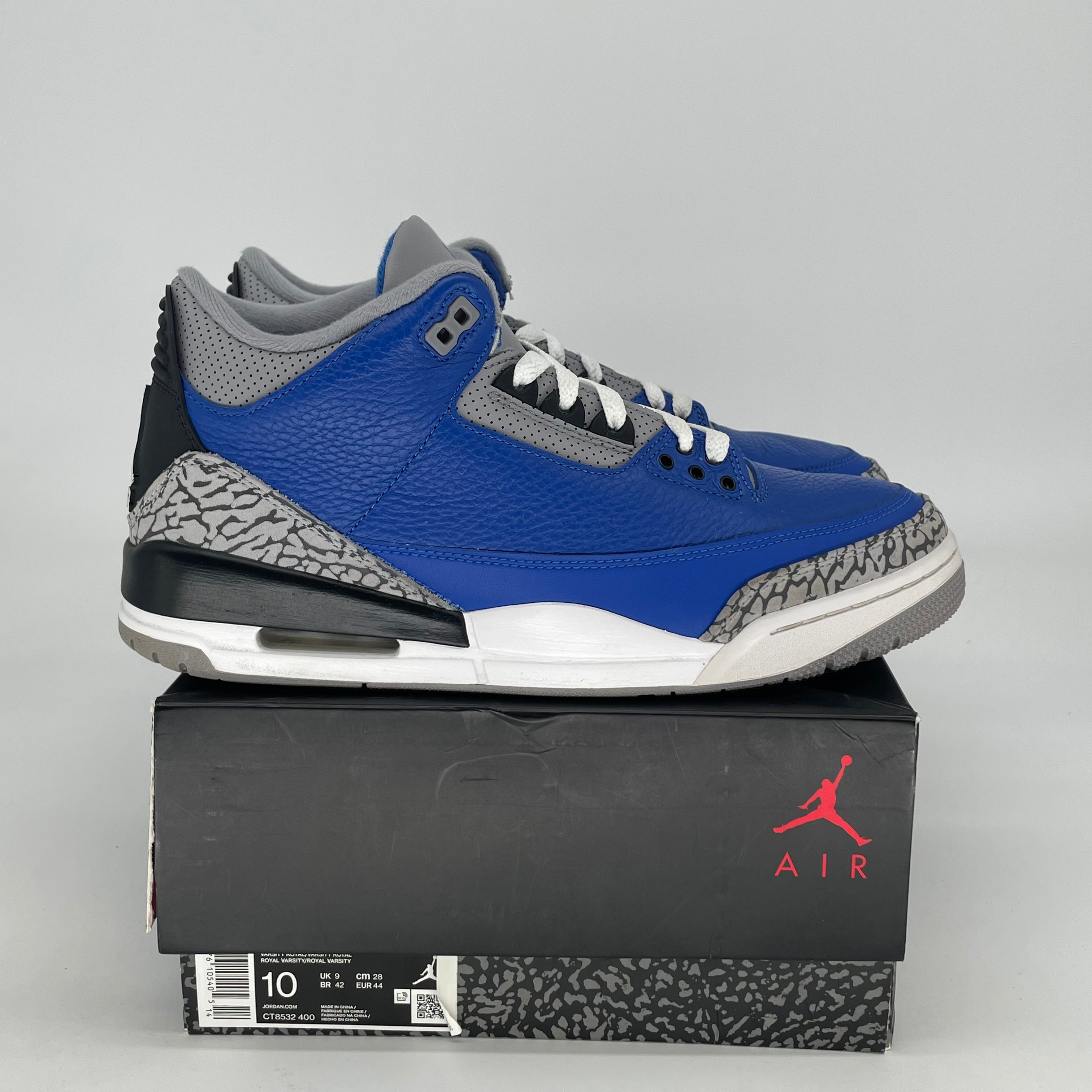 AIR JORDAN 3 VARSITY ROYAL CEMENT CT8532-400 SIZE 10/11.5W