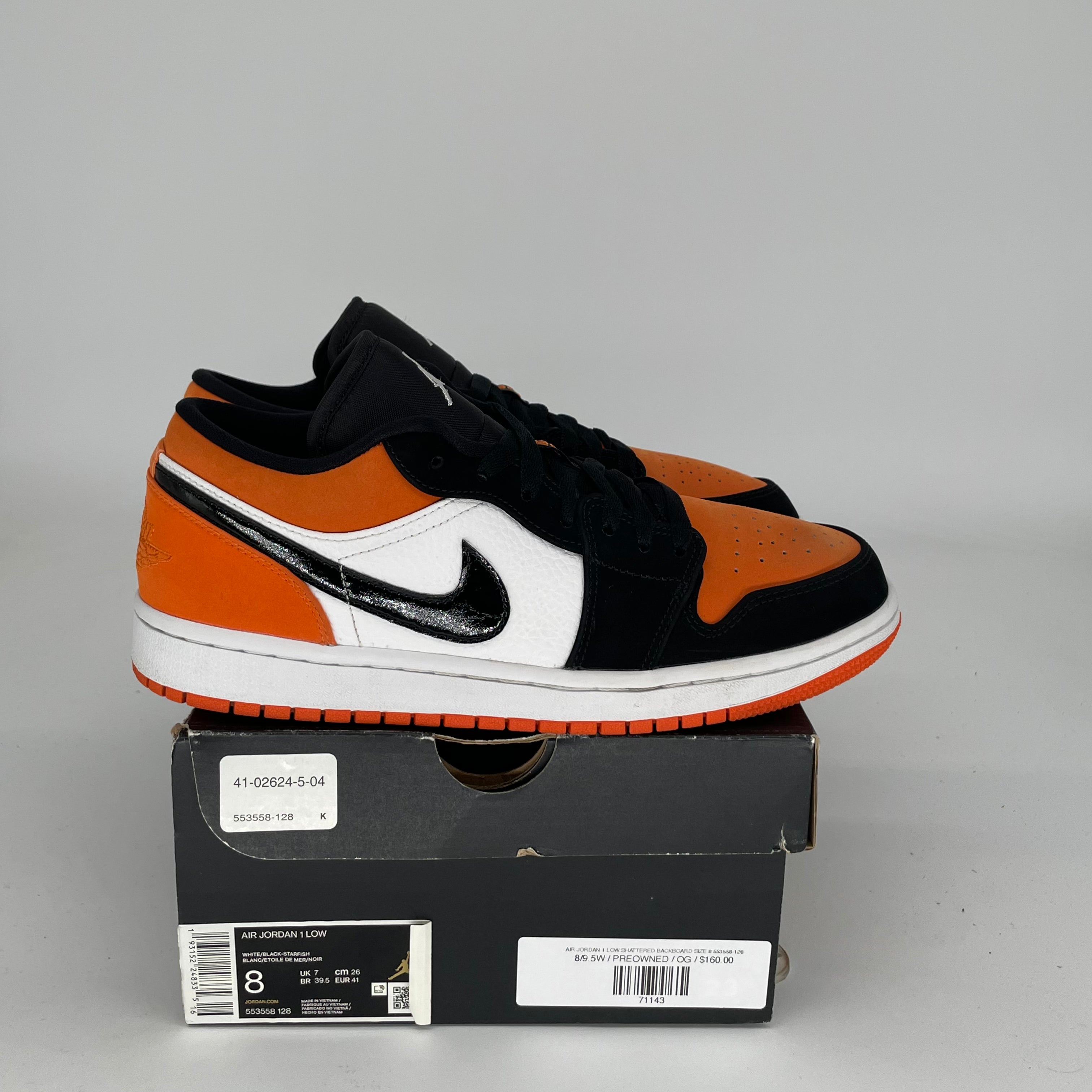 AIR JORDAN 1 LOW SHATTERED BACKBOARD SIZE 8 553558-128