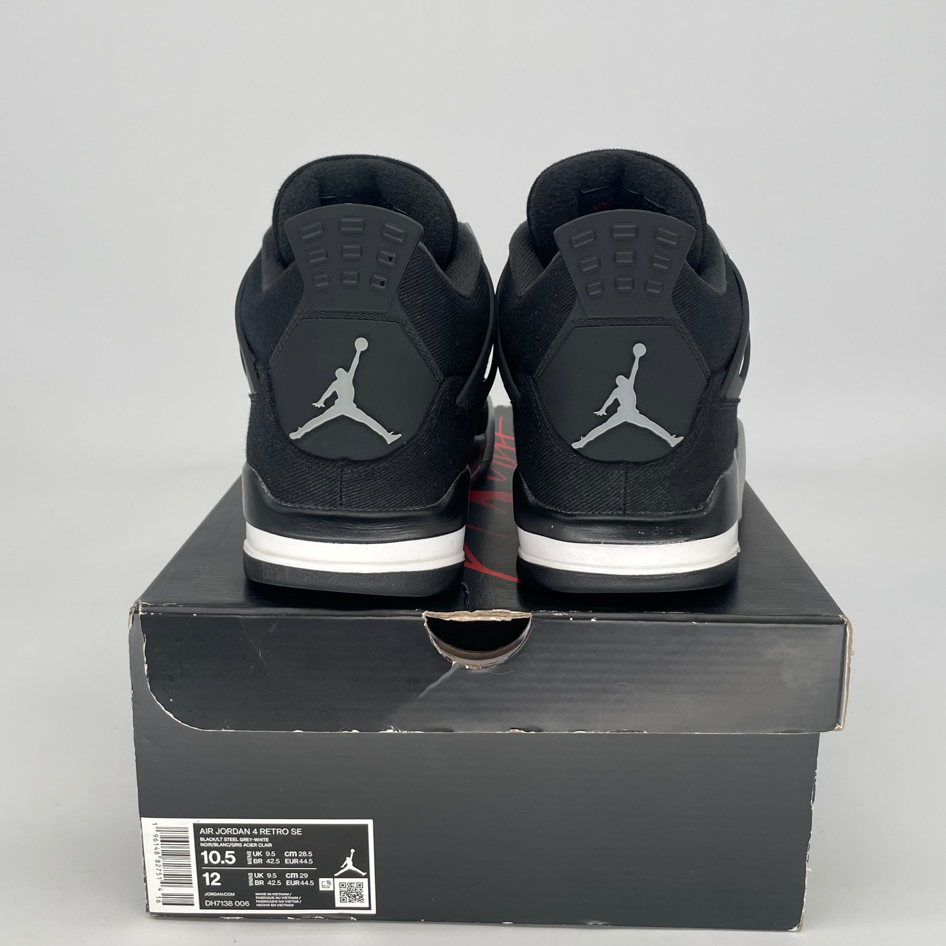 AIR JORDAN 4 BLACK CANVAS DH7138-006 SIZE 10.5/12W