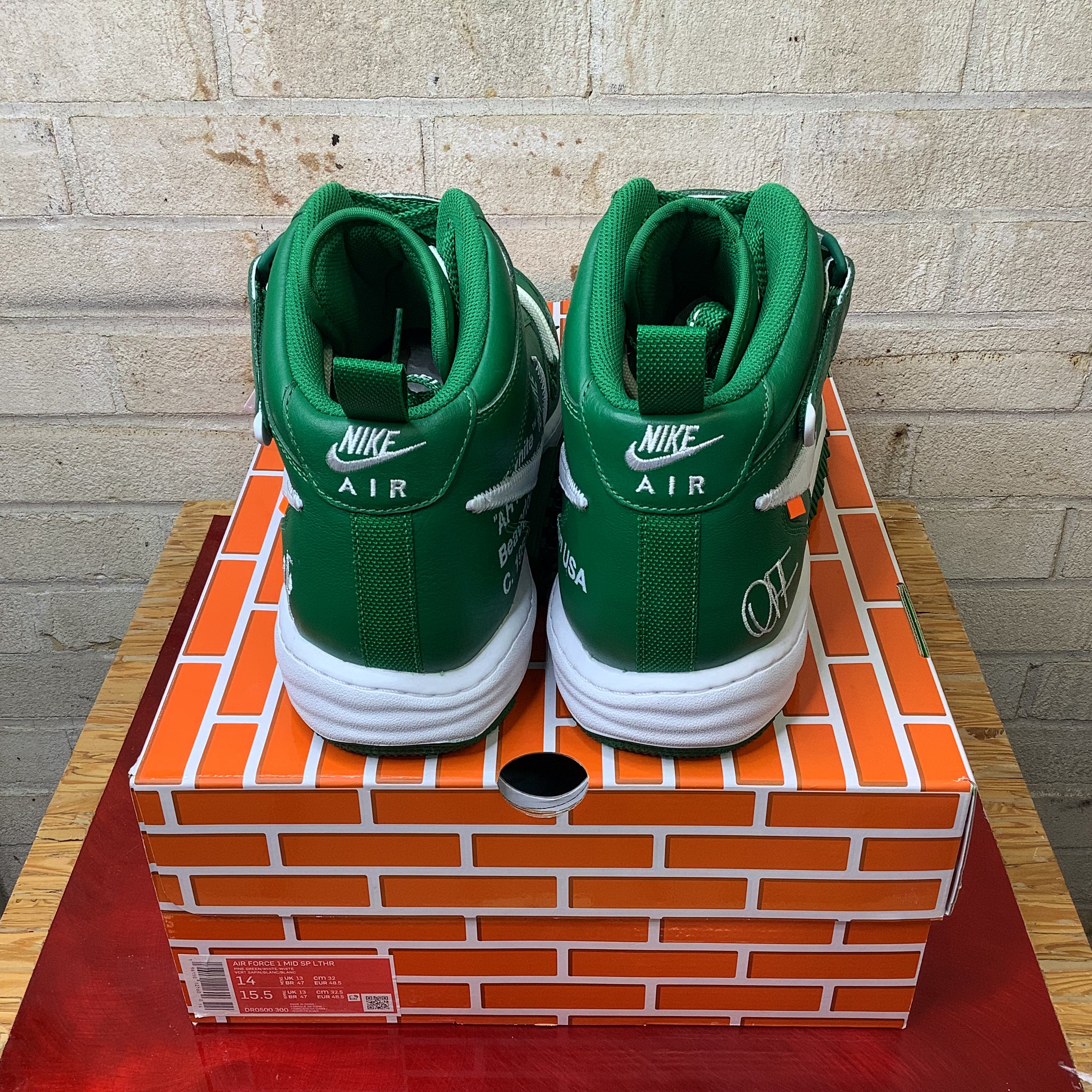 NIKE AIR FORCE 1 MID OFF WHITE PINE GREEN SIZE 14 DR0500-300