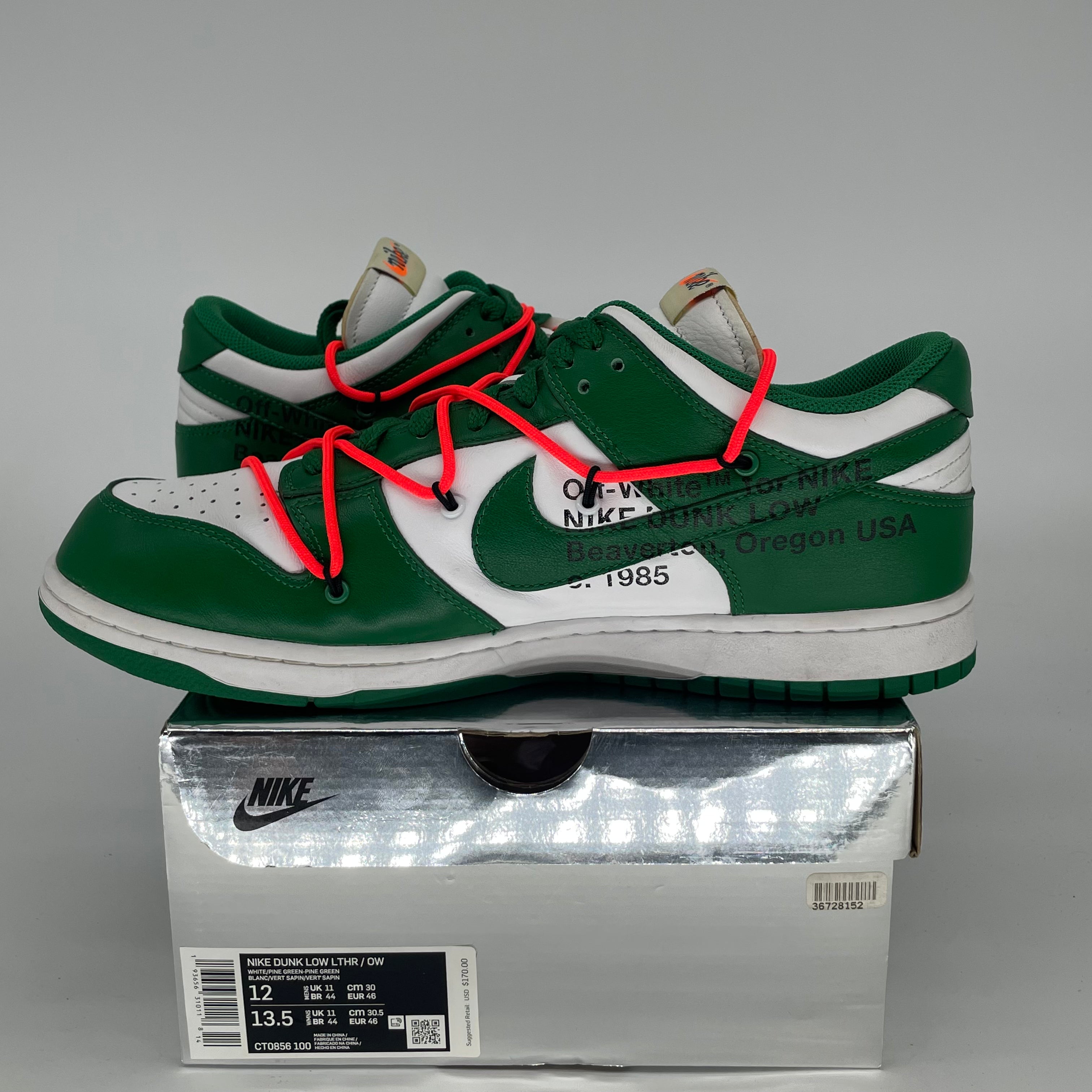 OFF WHITE X NIKE DUNK LOW PINE GREEN CT0856-100 SIZE 12/13.5W