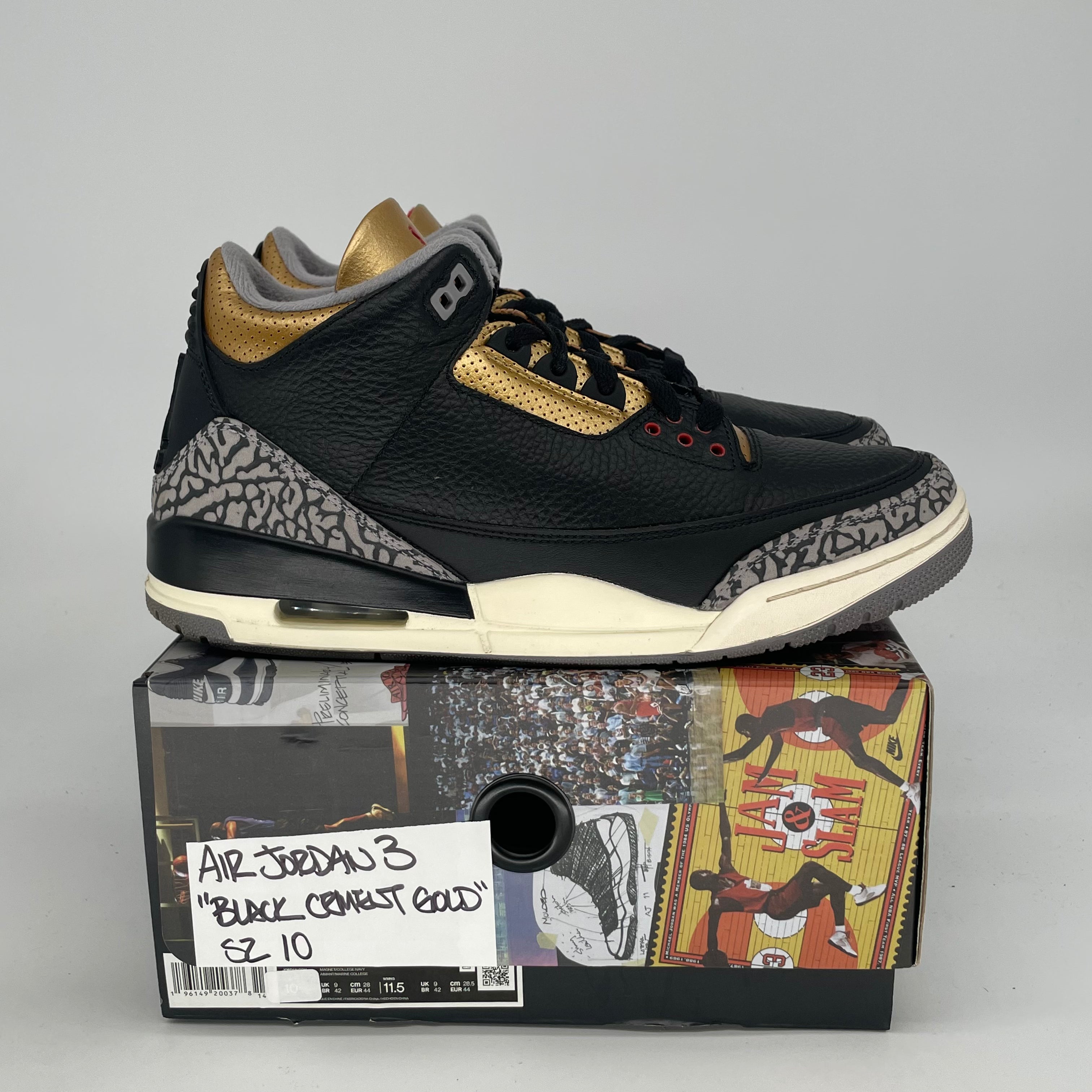 AIR JORDAN 3 BLACK CEMENT GOLD W CK9246-067 SIZE 10/11.5W