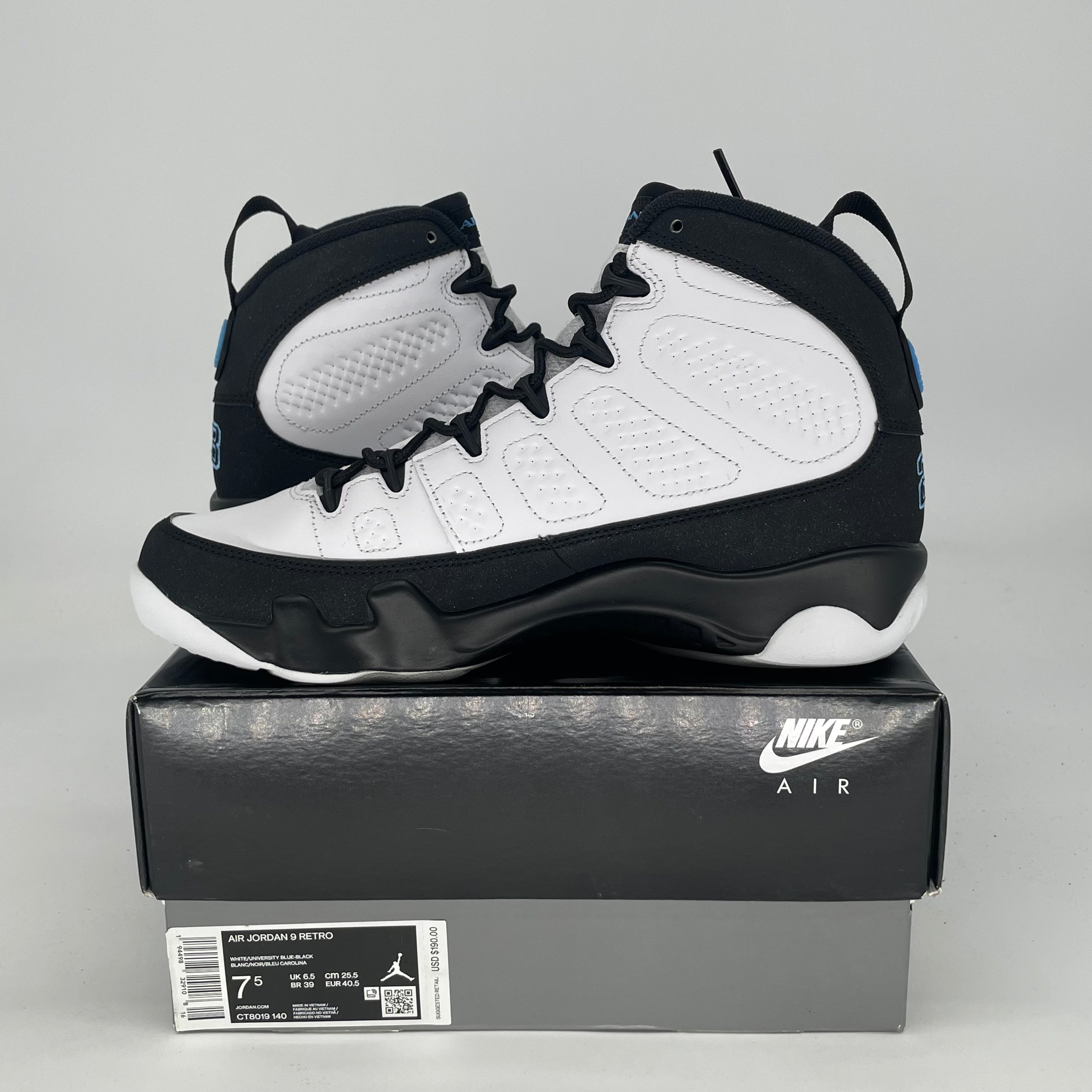 AIR JORDAN 9 UNIVERSITY BLUE CT8019-140 SIZE 7.5/9W
