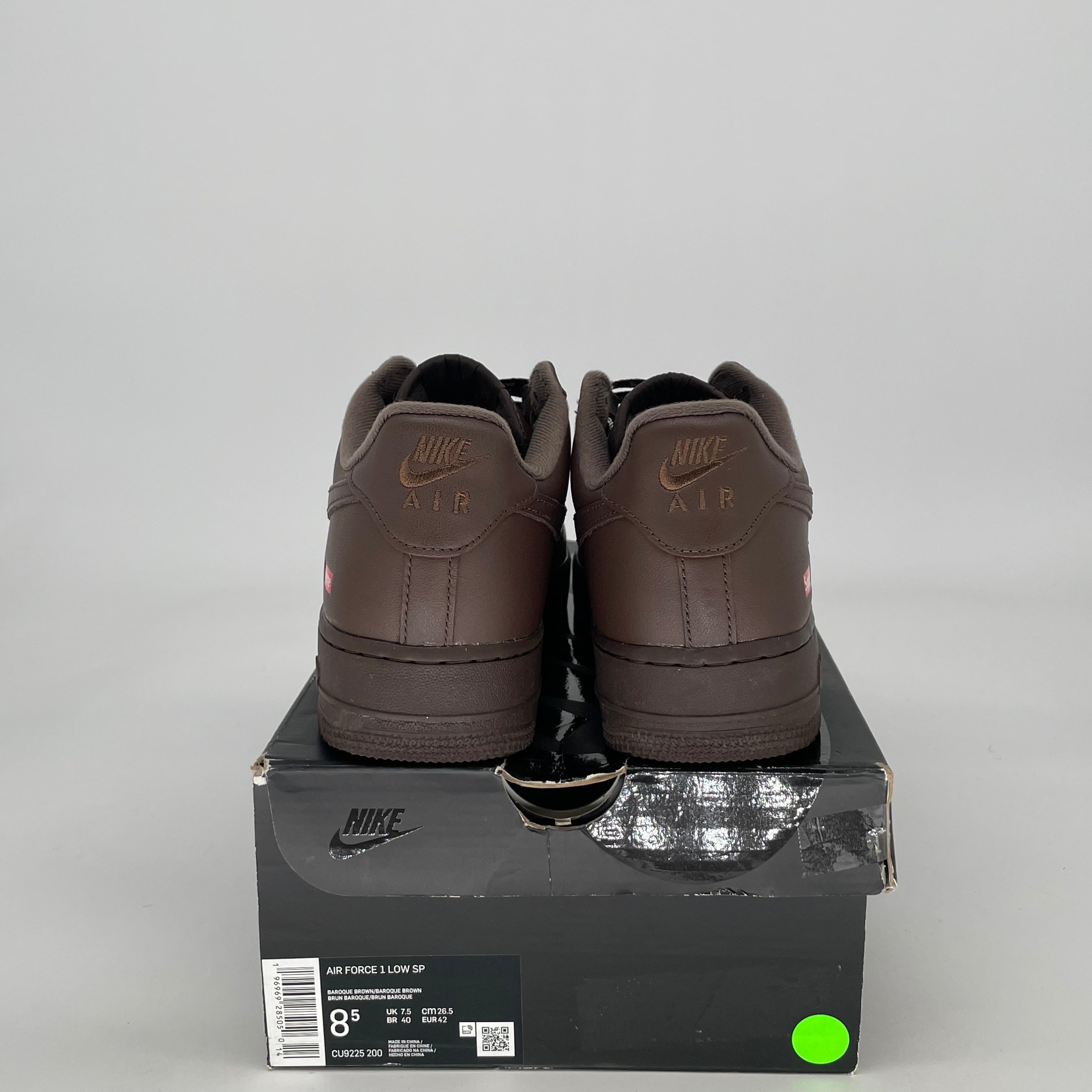 NIKE AIR FORCE 1 LOW SUPREME BAROQUE BROWN CU9225-200 SIZE 8.5/10W