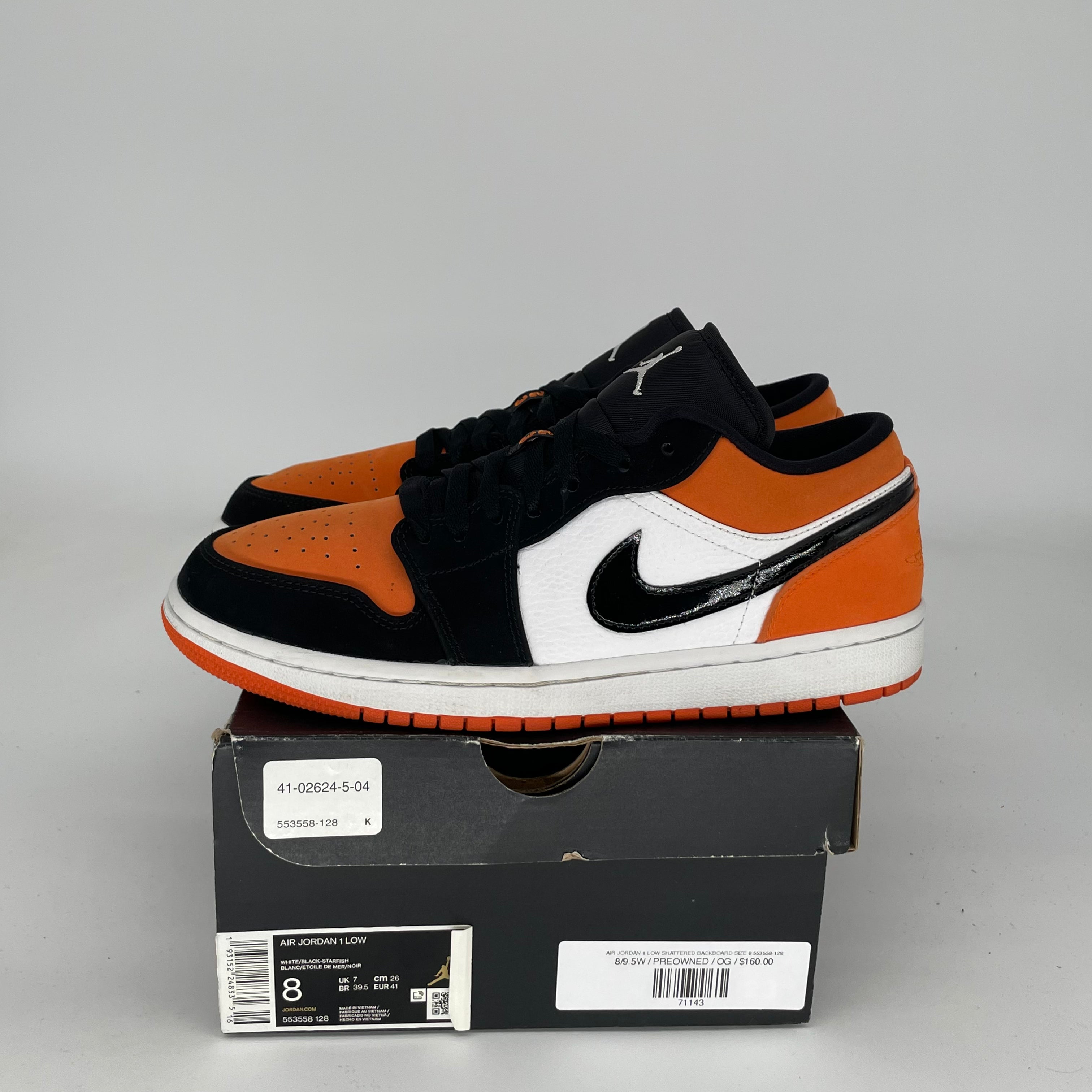 AIR JORDAN 1 LOW SHATTERED BACKBOARD SIZE 8 553558-128