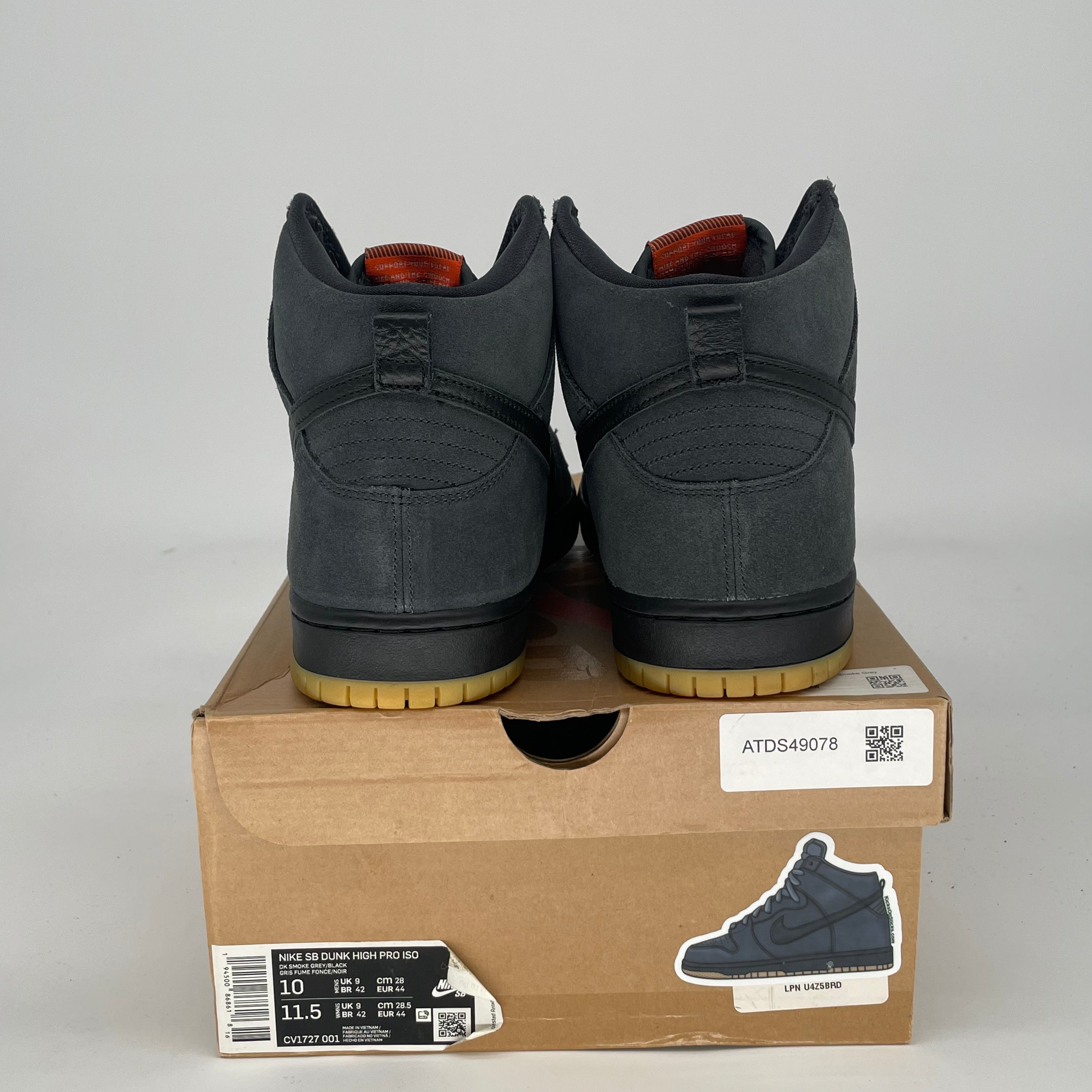 NIKE SB DUNK HIGN PRO ORANGE LABEL SMOKE GREY CV1727-001 SIZE 10/11.5W