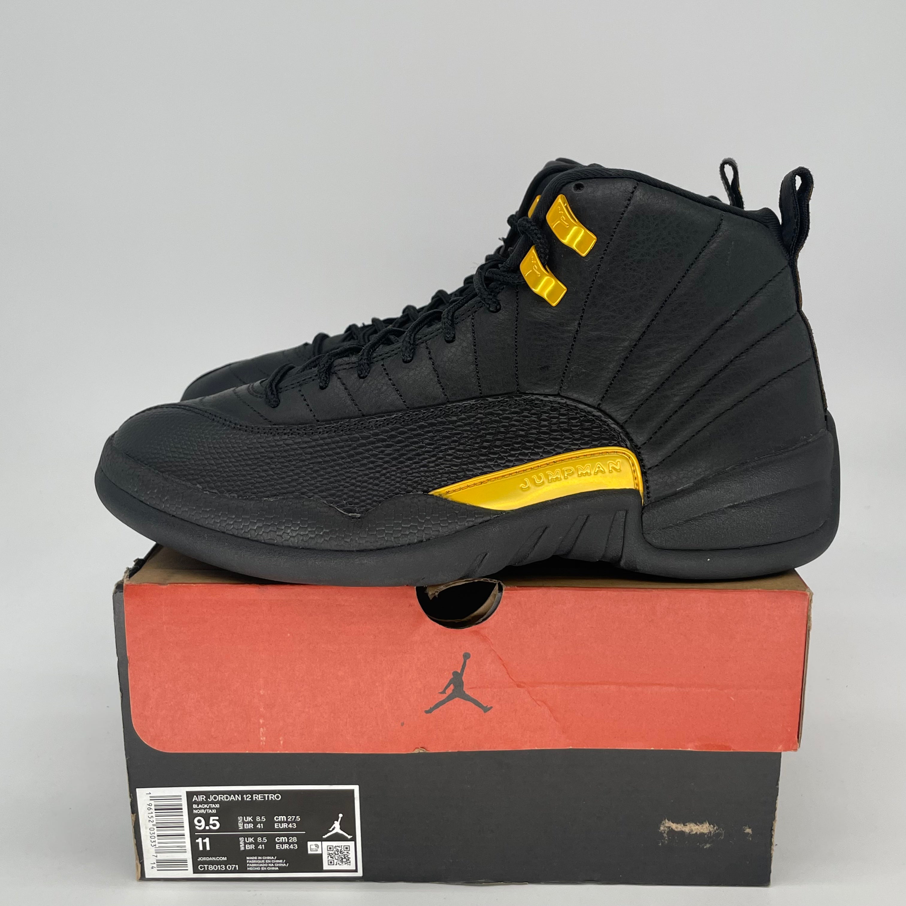 AIR JORDAN 12 BLACK TAXI CT8013-071 SIZE 9.5/11W