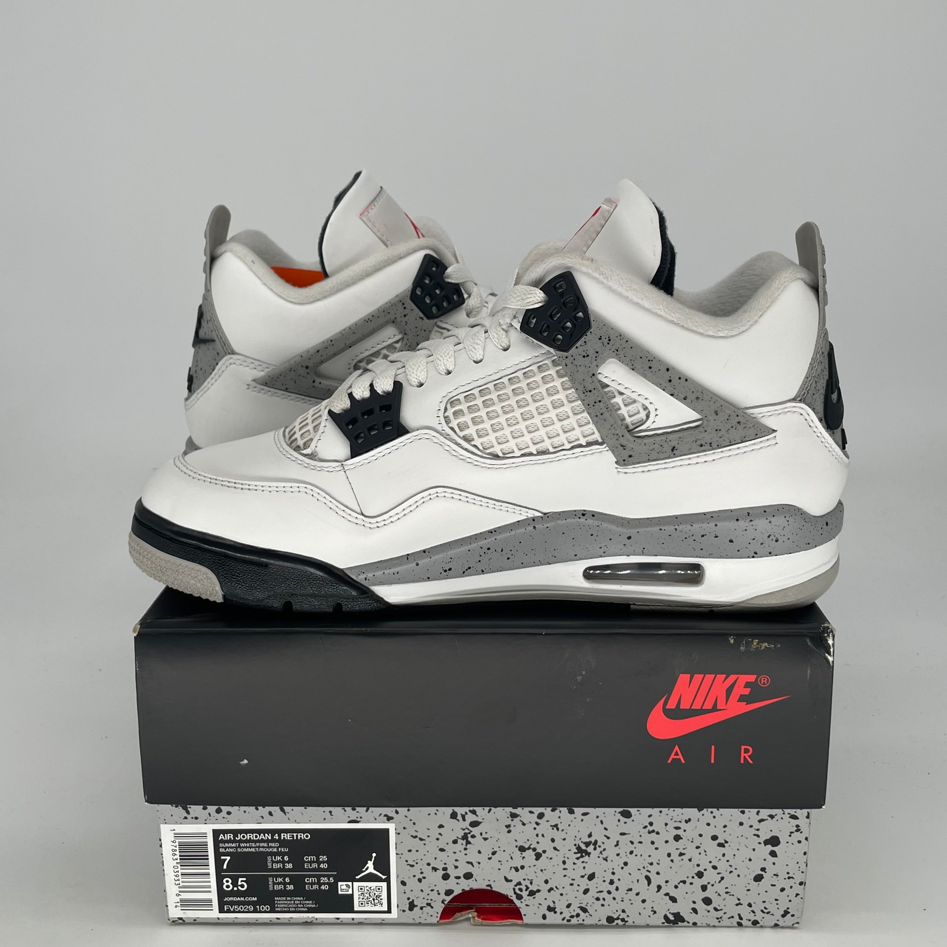 AIR JORDAN 4 WHITE CEMENT FV5029-100 SIZE 7/8.5W