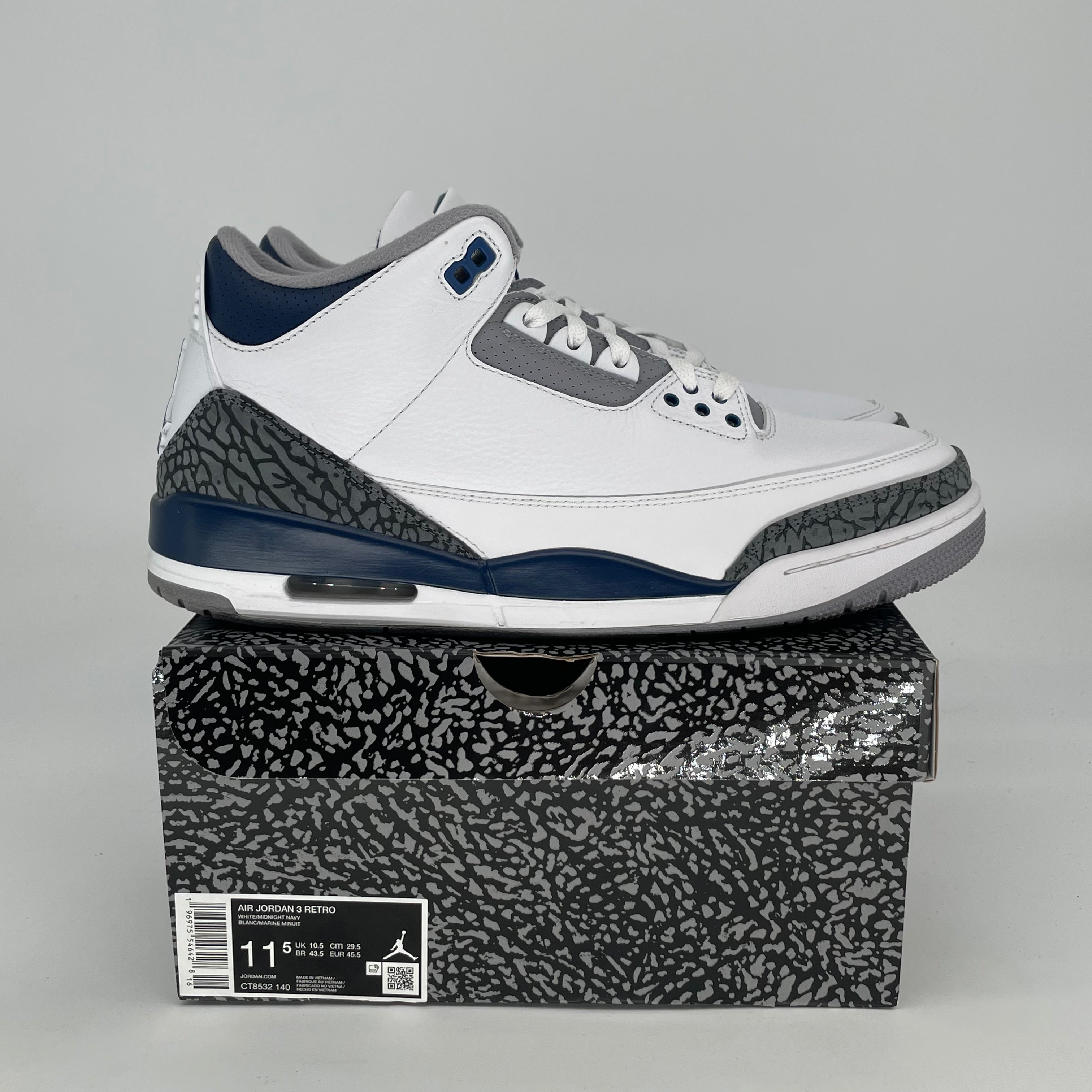 AIR JORDAN 3 MIDNIGHT NAVY CT8532-140 SIZE 11.5/13W