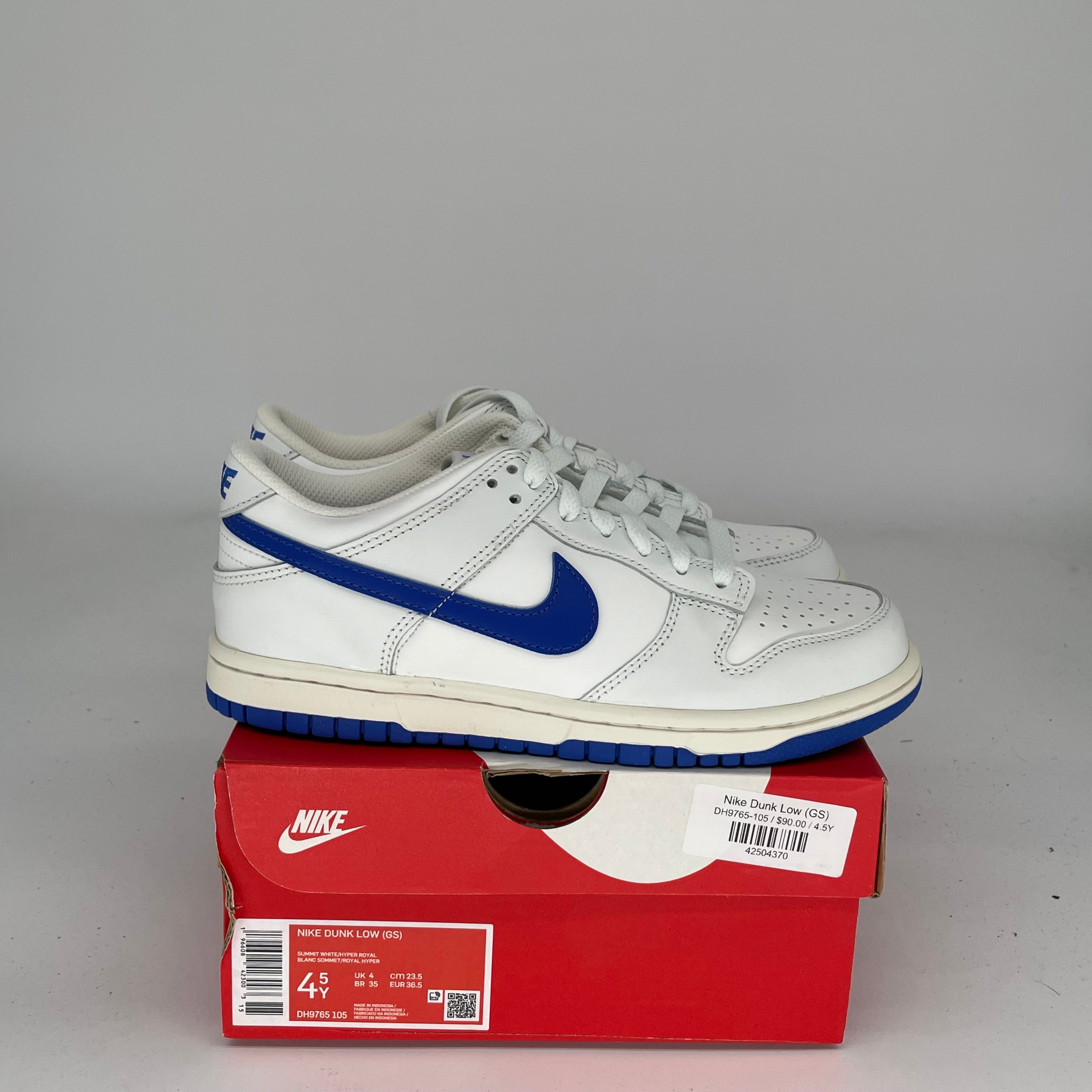 NIKE DUNK LOW SUMMIT WHITE HYPER ROYAL SIZE 4.5Y DH9765-105