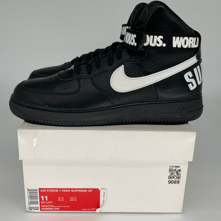 NIKE AIR FORCE 1 HIGH SUPREME WOLD FAMOUS BLACK SIZE 11 698696-010