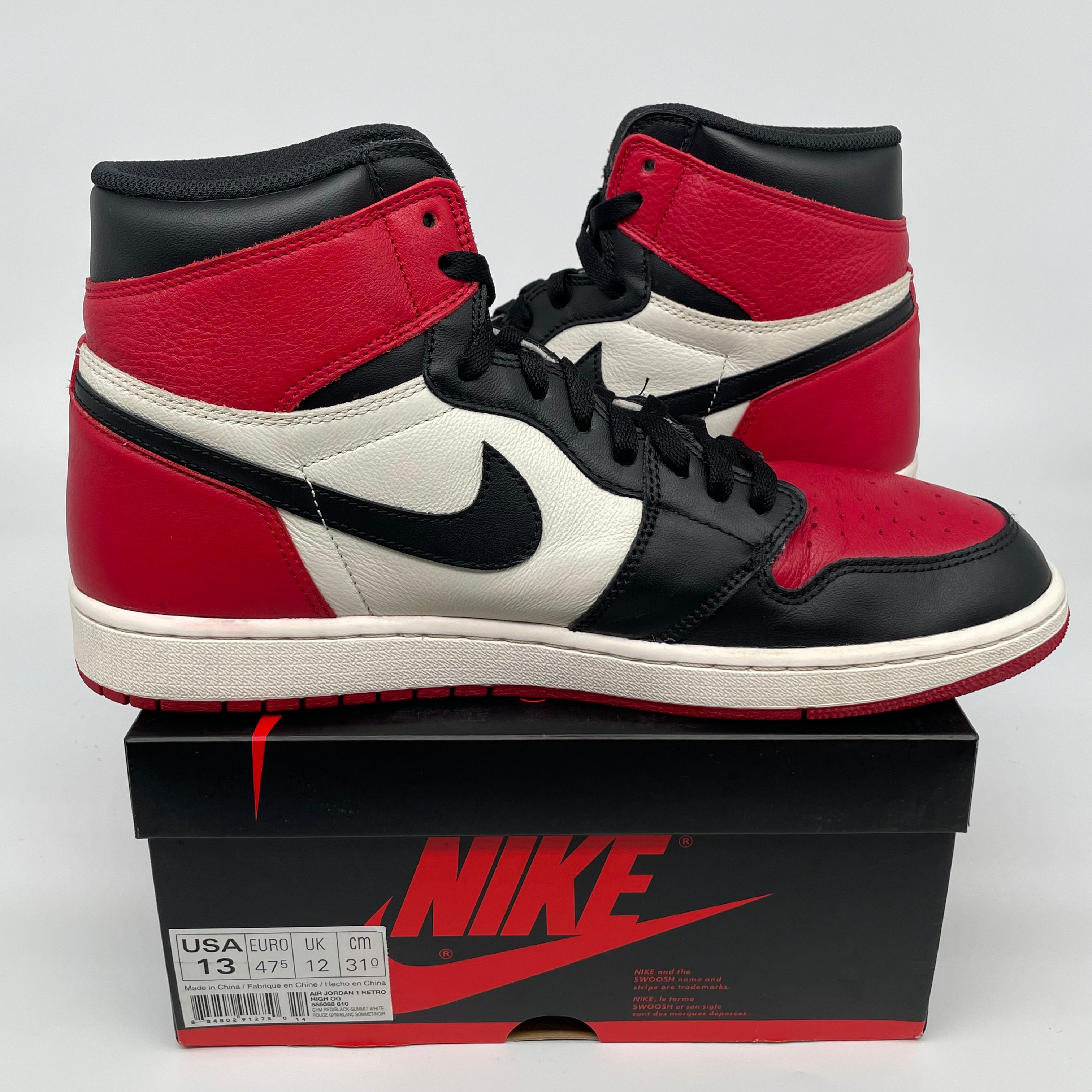 AIR JORDAN 1 BRED TOE SIZE 13 555088-610