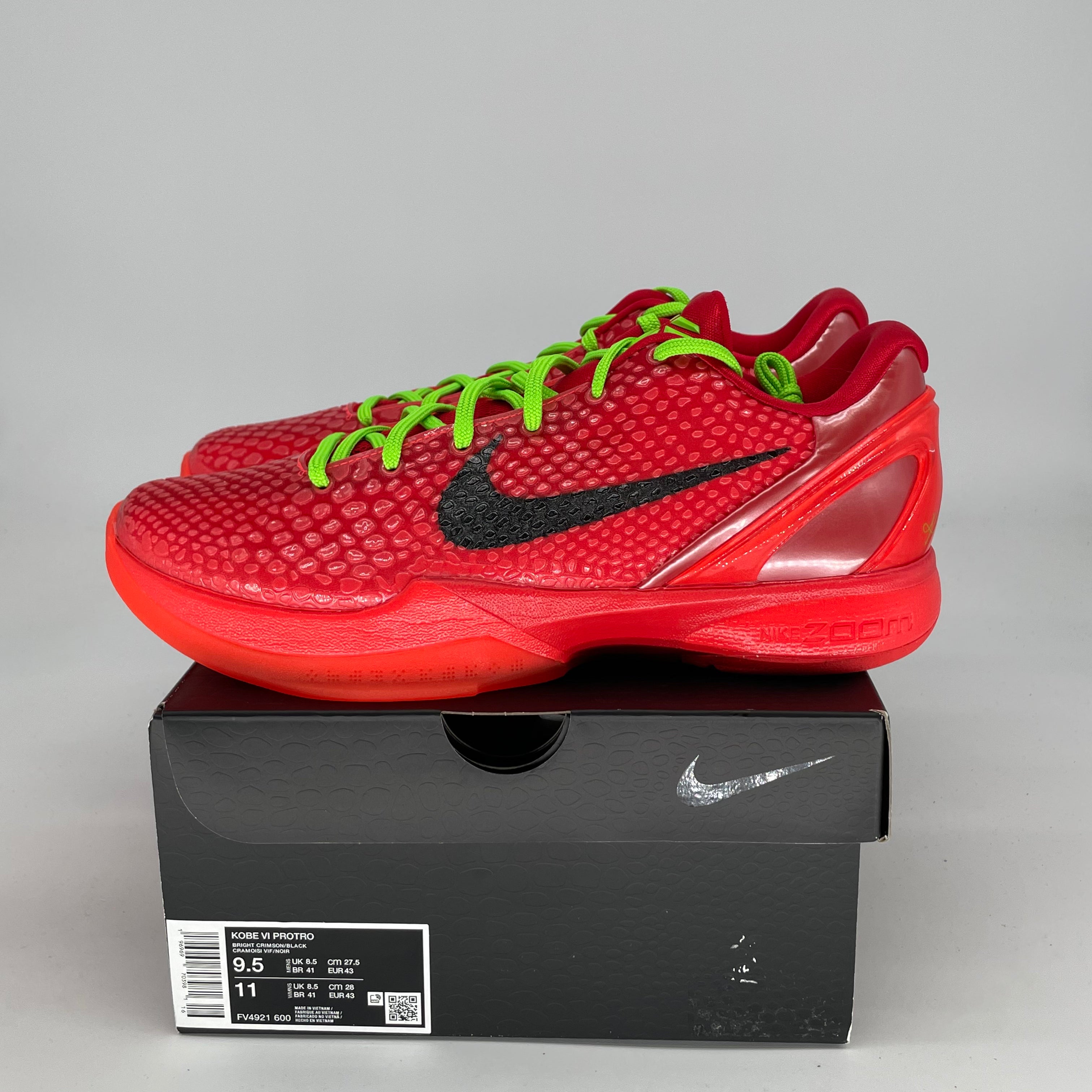 NIKE KOBE 6 PROTRO REVERSE GRINCH SIZE 9.5/11W FV4921-600