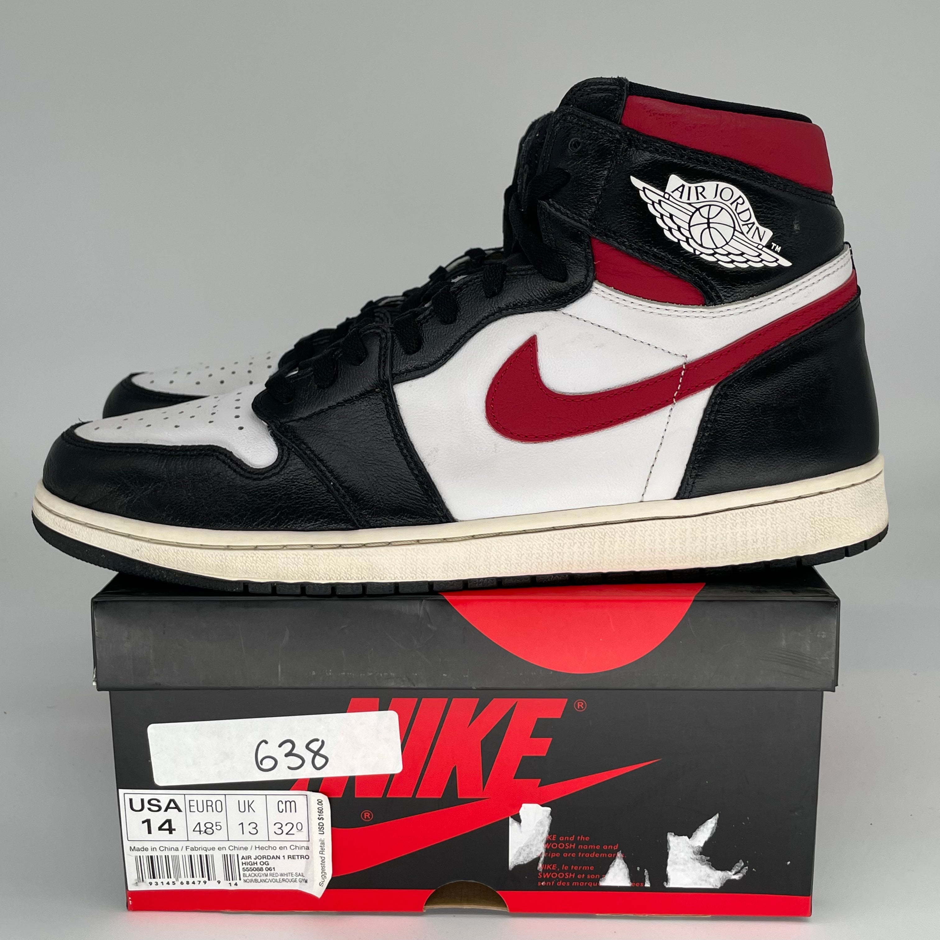 AIR JORDAN 1 BLACK GYM RED SIZE 14 555088-061