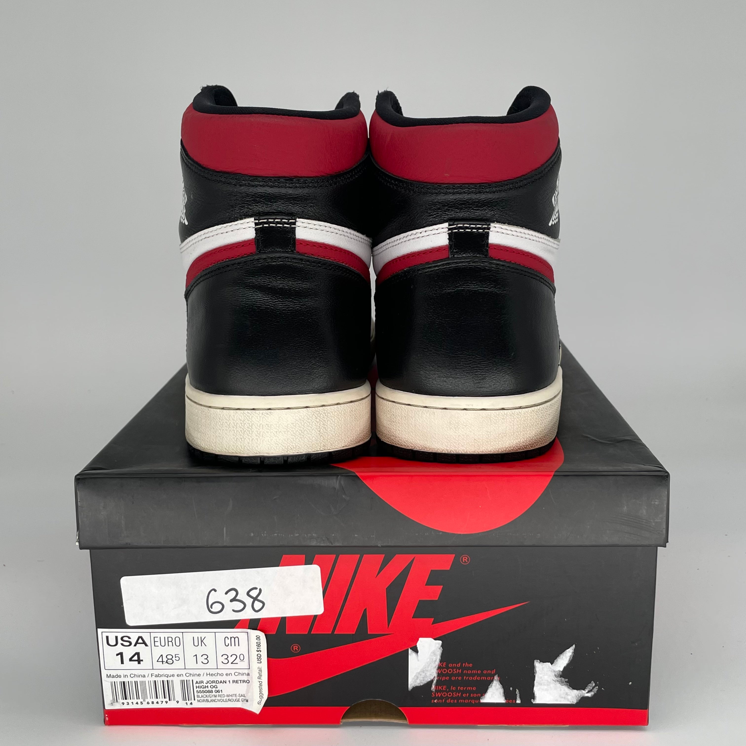 AIR JORDAN 1 BLACK GYM RED SIZE 14 555088-061