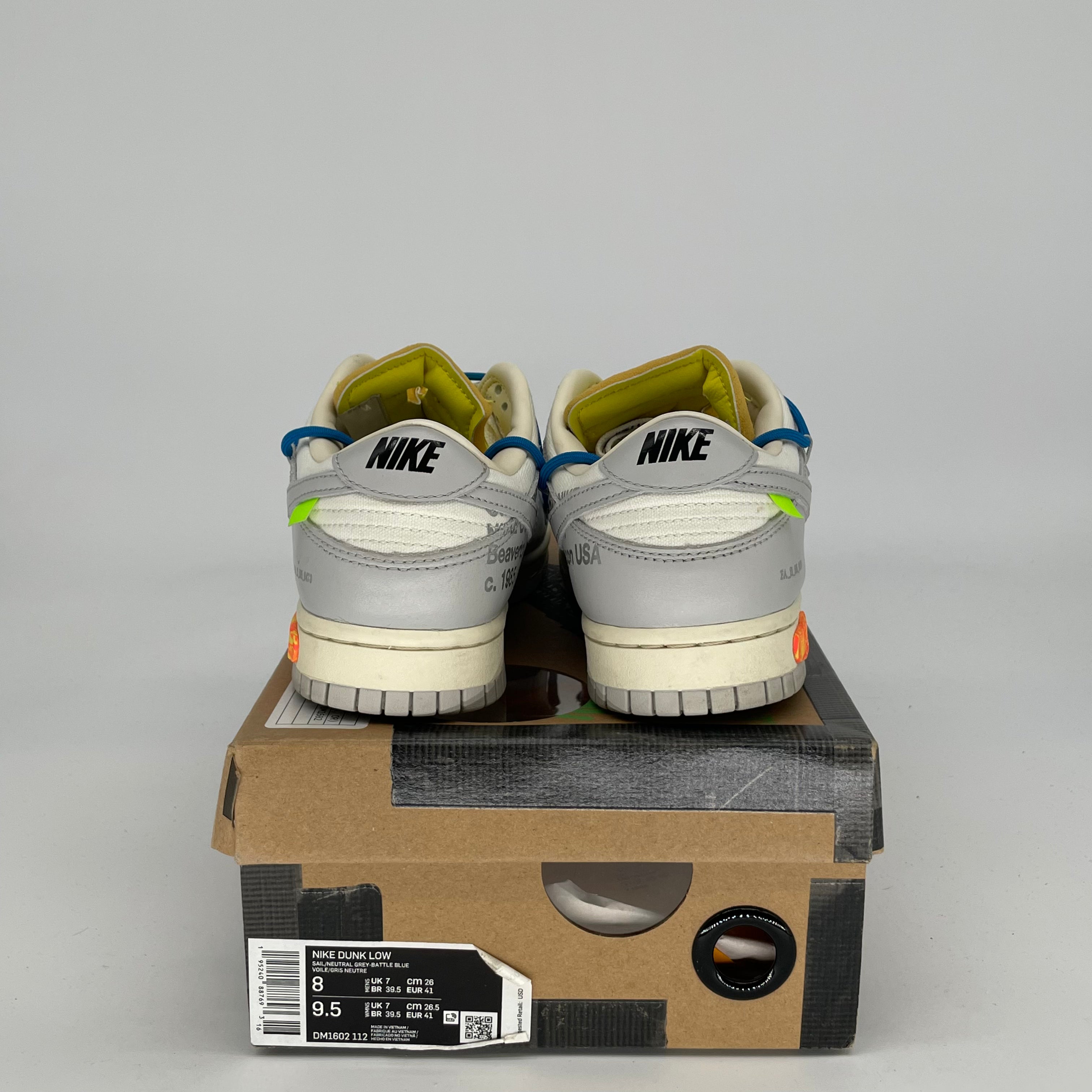 OFF WHITE X NIKE DUNK LOW LOT 10 SIZE 8/9.5W DM1602-112