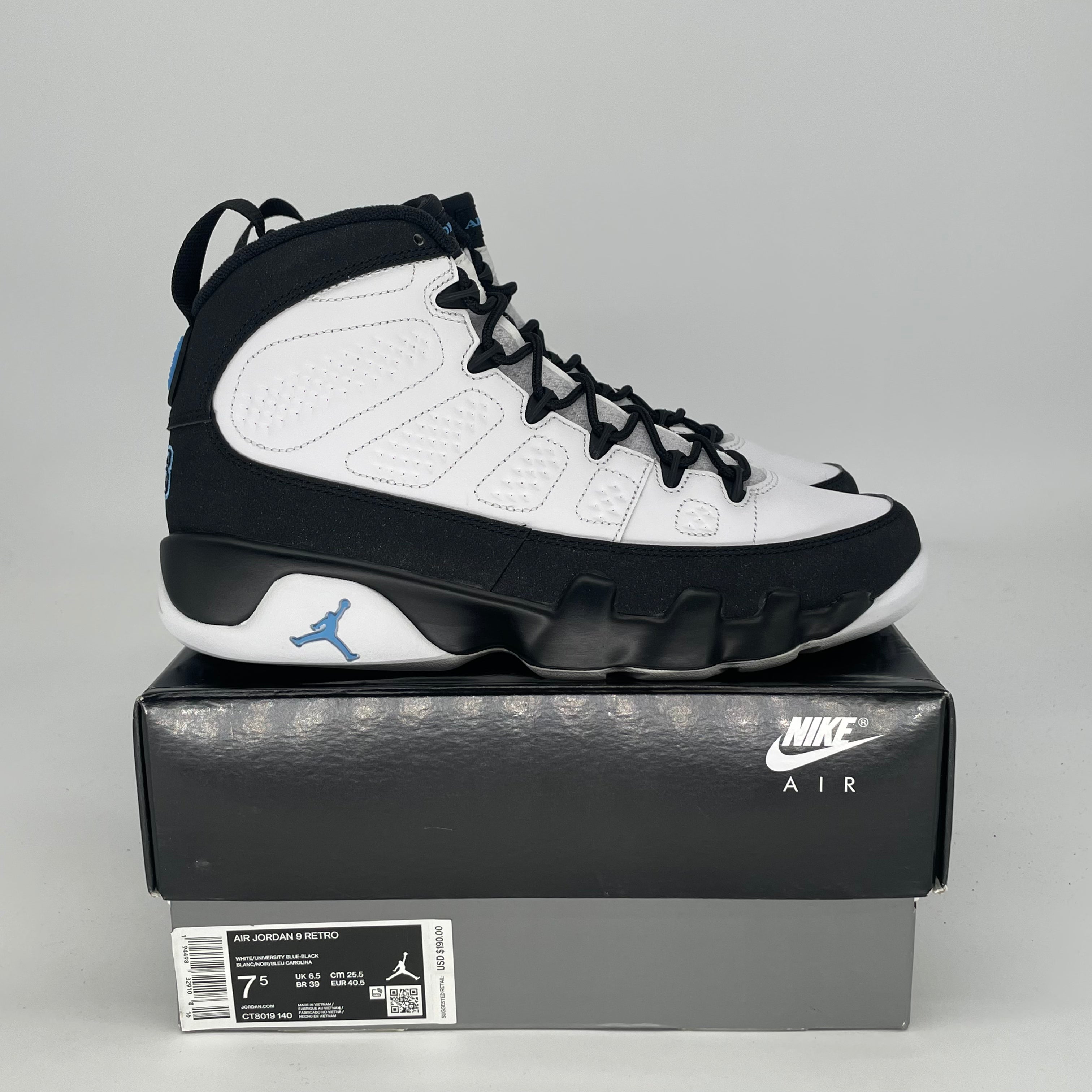 AIR JORDAN 9 UNIVERSITY BLUE CT8019-140 SIZE 7.5/9W