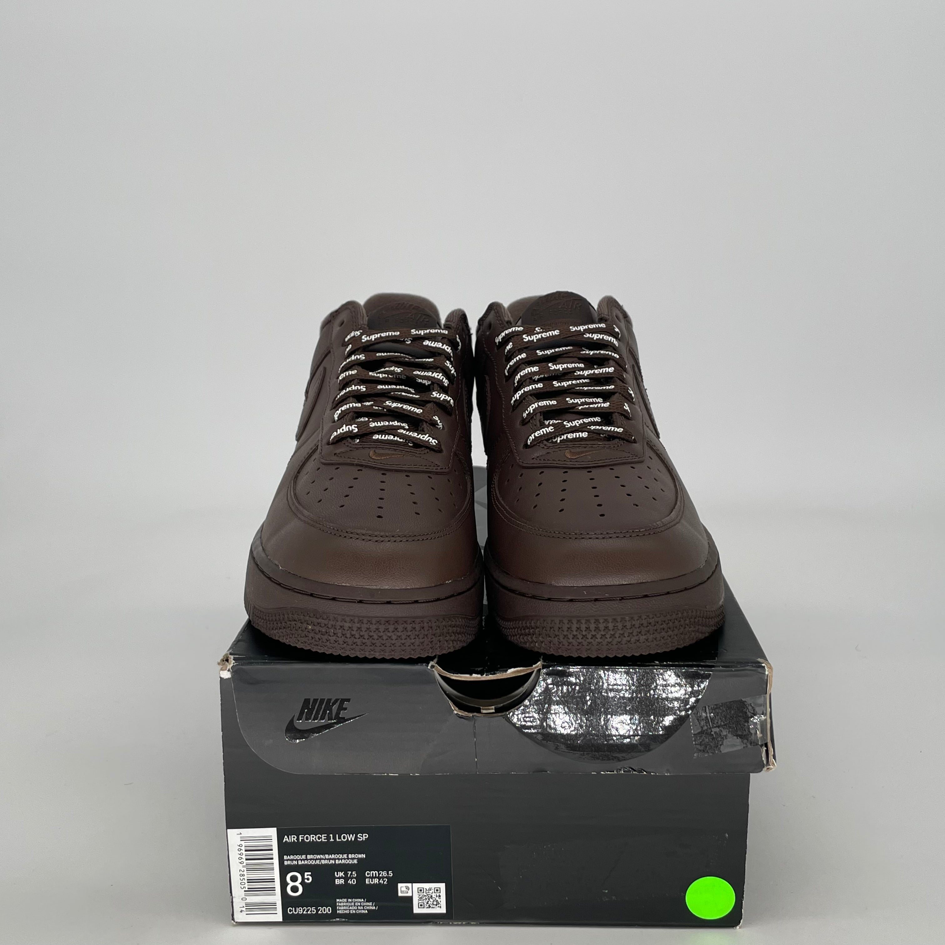 NIKE AIR FORCE 1 LOW SUPREME BAROQUE BROWN CU9225-200 SIZE 8.5/10W