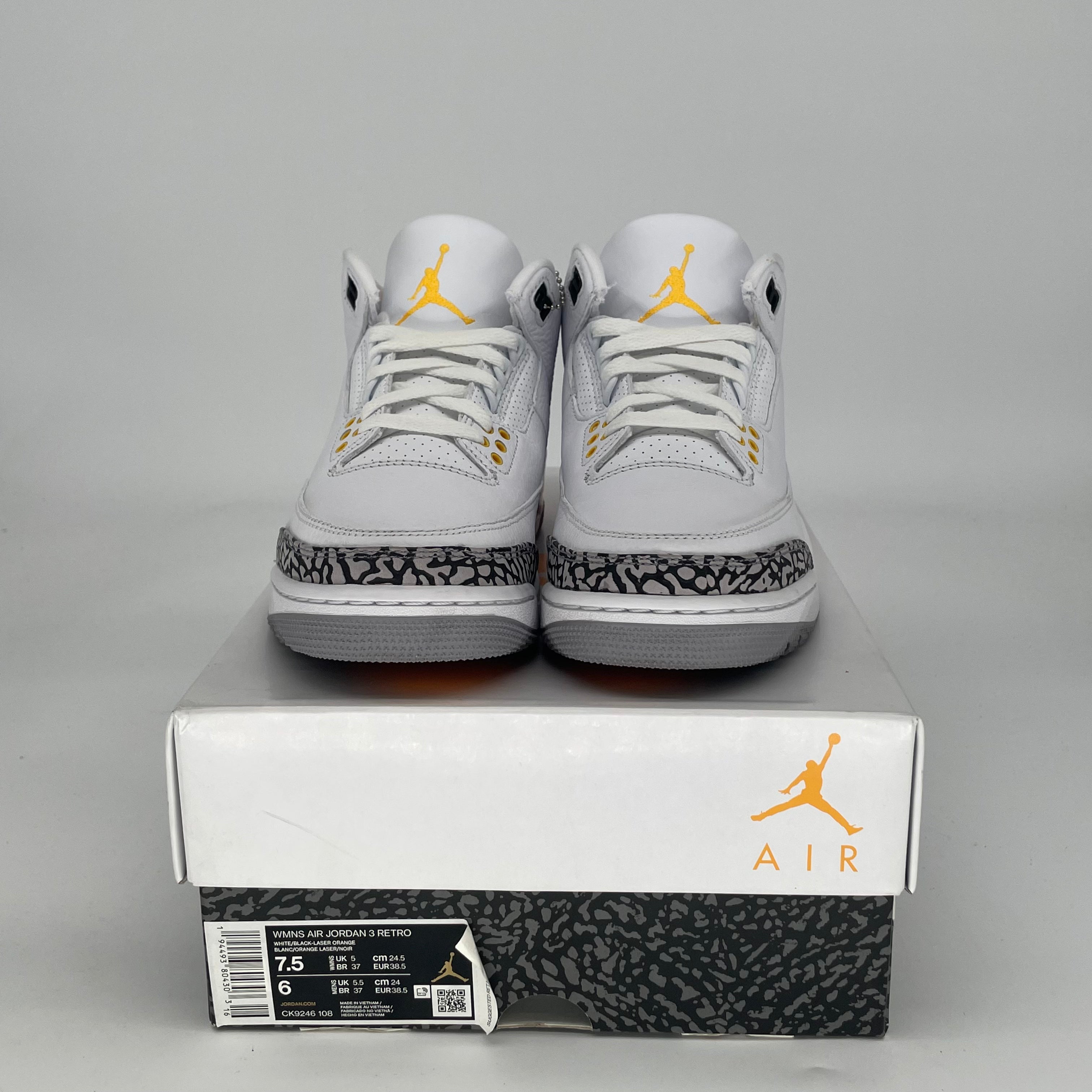 AIR JORDAN 3 LASER ORANGE W CK9246-108 SIZE 6/7.5W