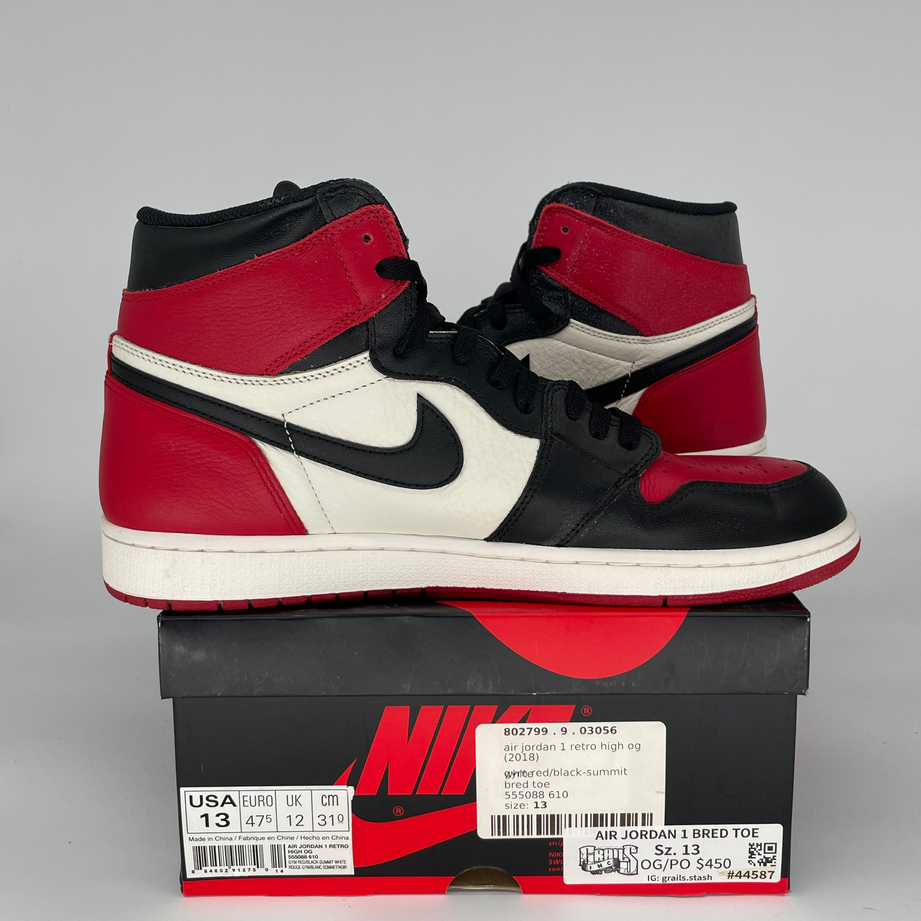 AIR JORDAN 1 BRED TOE SIZE 13 555088-610