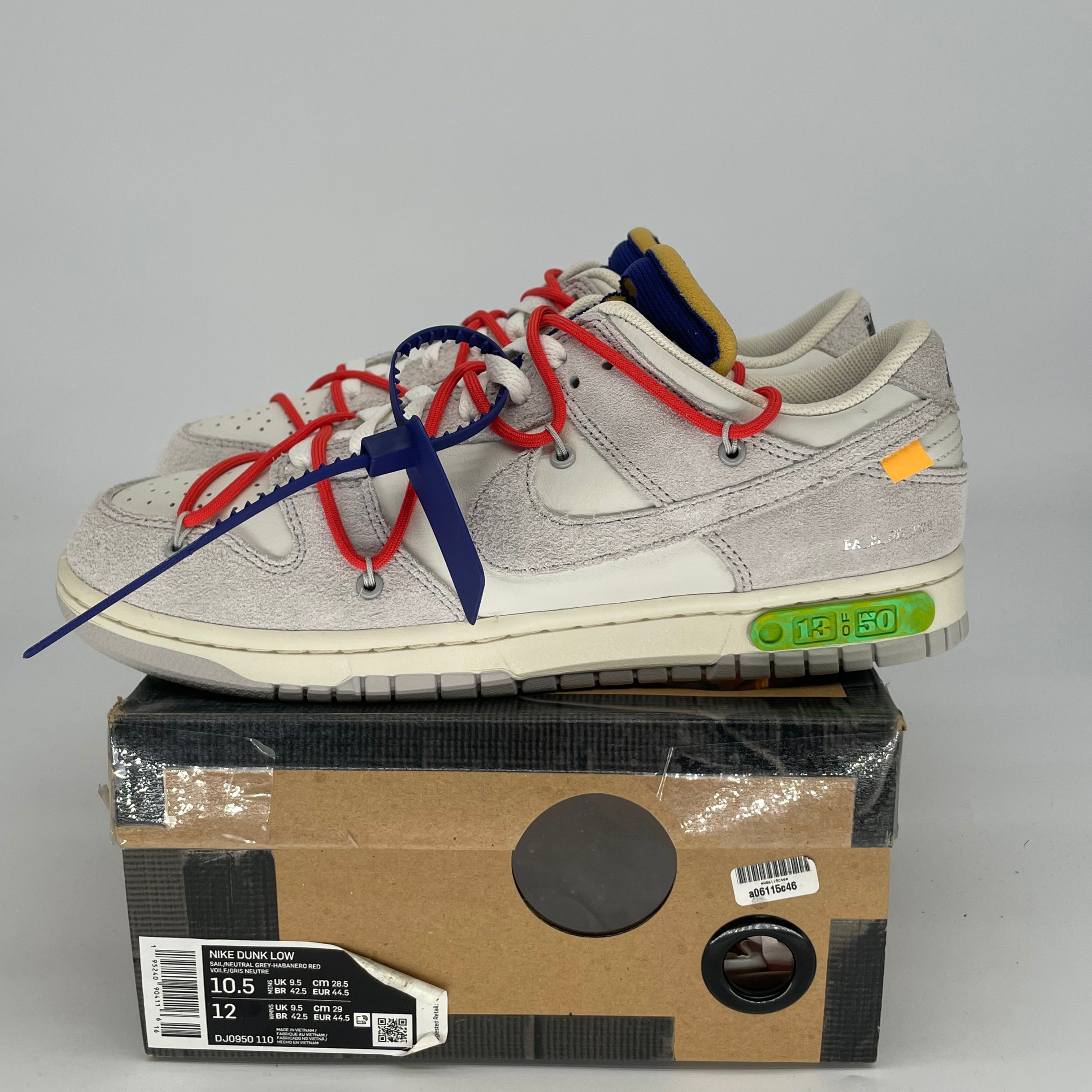 OFF WHITE X NIKE DUNK LOW LOT 13 DJ0950-110 SIZE 10.5/12W