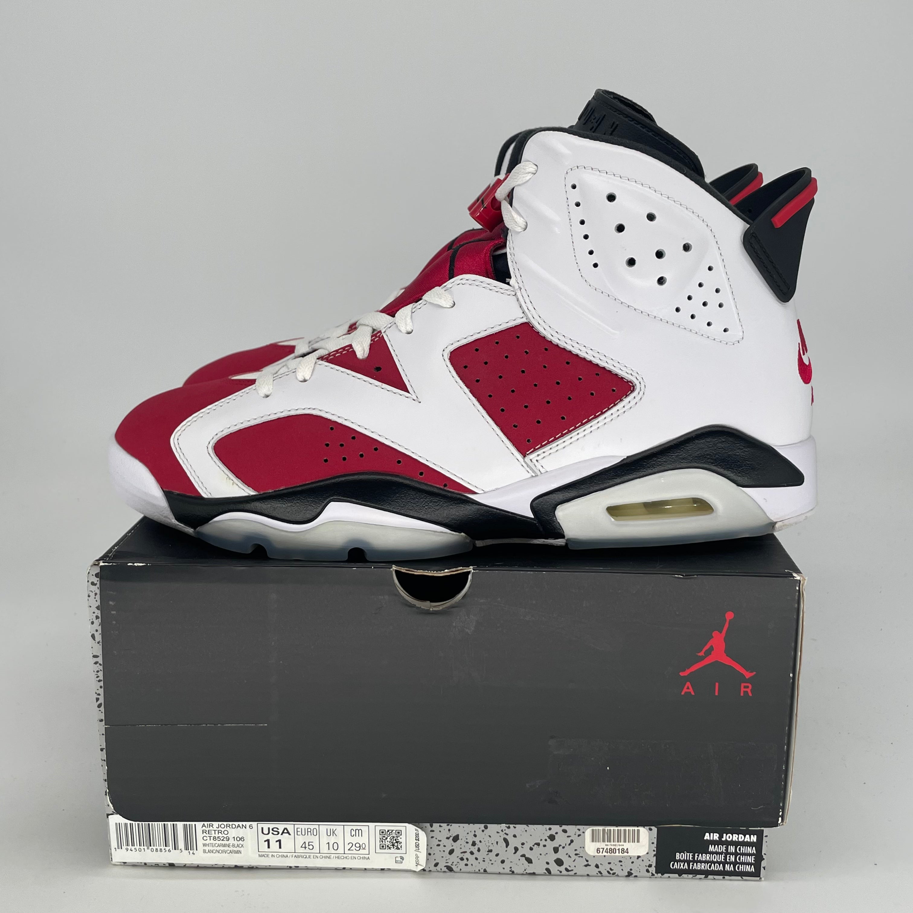 AIR JORDAN 6 CARMINE CT8529-106 SIZE 11/12.5W