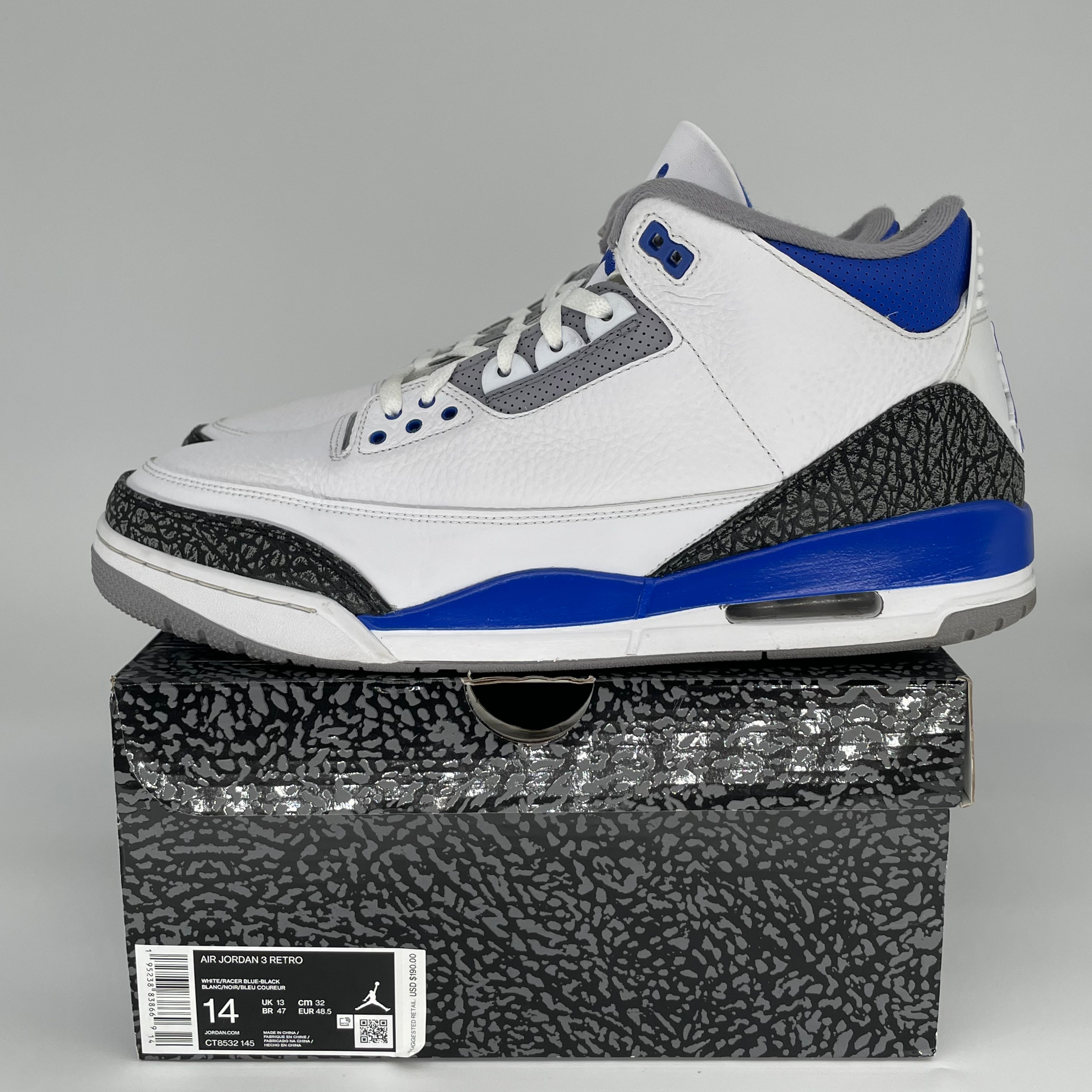 AIR JORDAN 3 RACER BLUE SIZE 14 CT8532-145