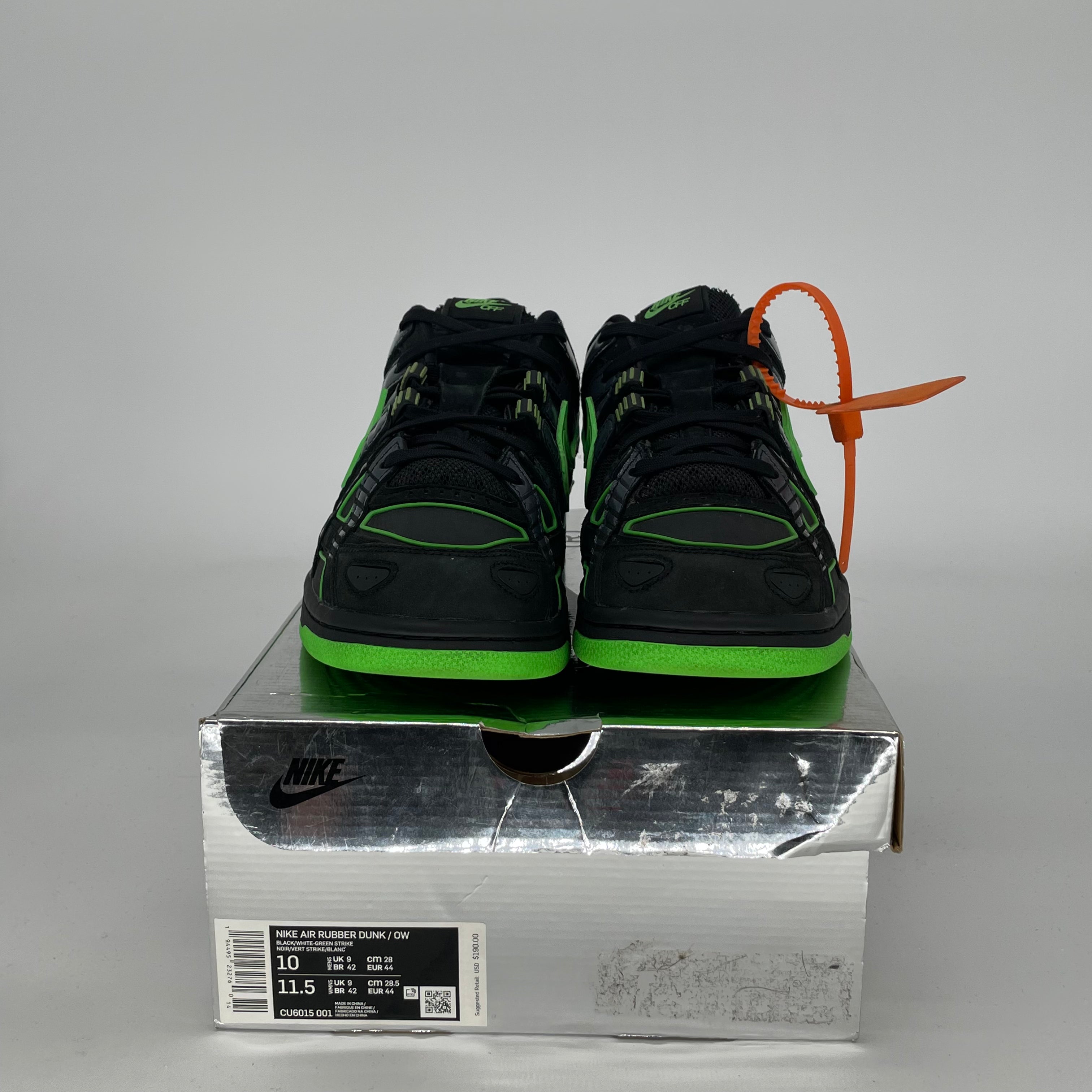 OFF WHITE X NIKE AIR RUBBER DUNK GREEN STRIKE SIZE 10/11.5W CU6015-001