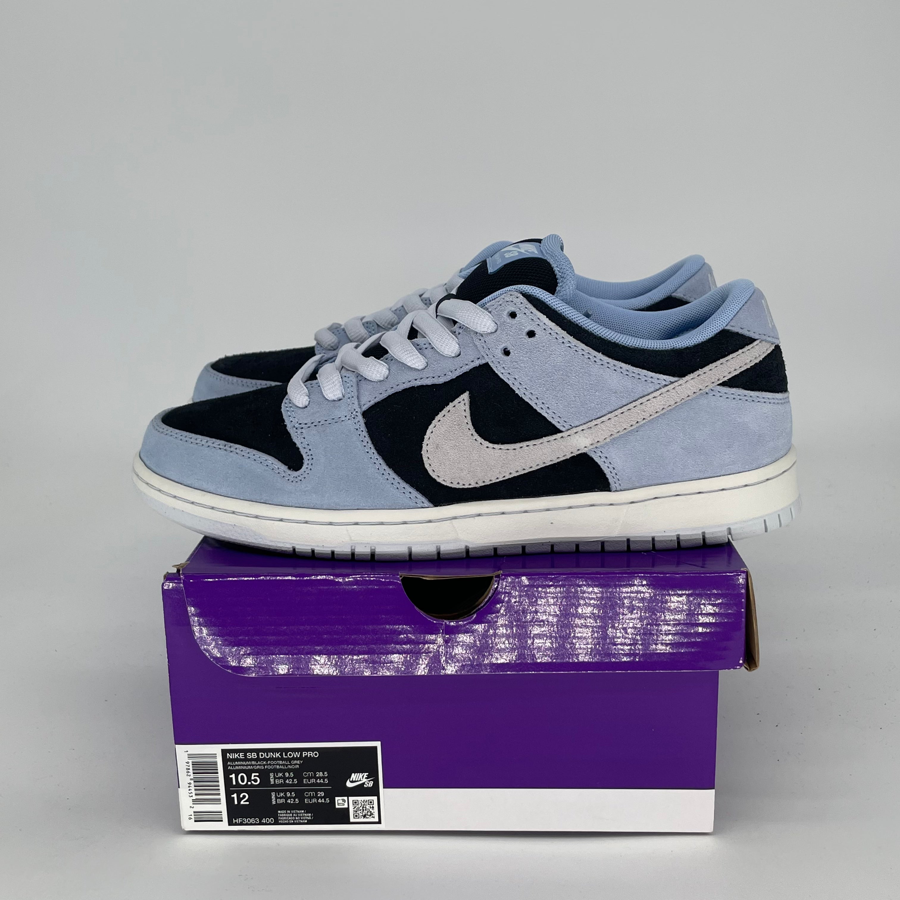 NIKE SB DUNK LOW BLACK ALUMINUM HF3063-400 SIZE 10.5/12W