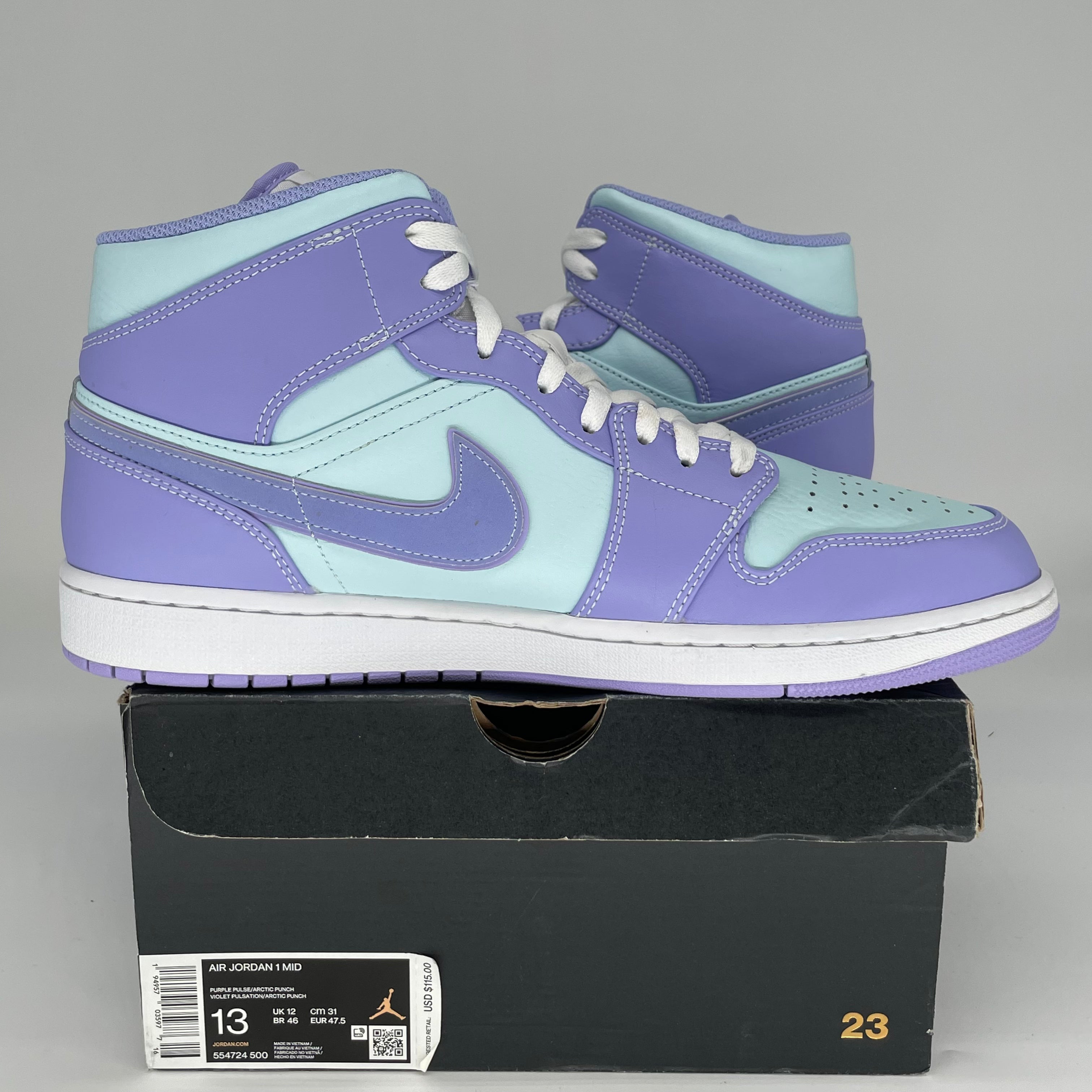 AIR JORDAN 1 MID PURPLE AQUA SIZE 13 554724-500