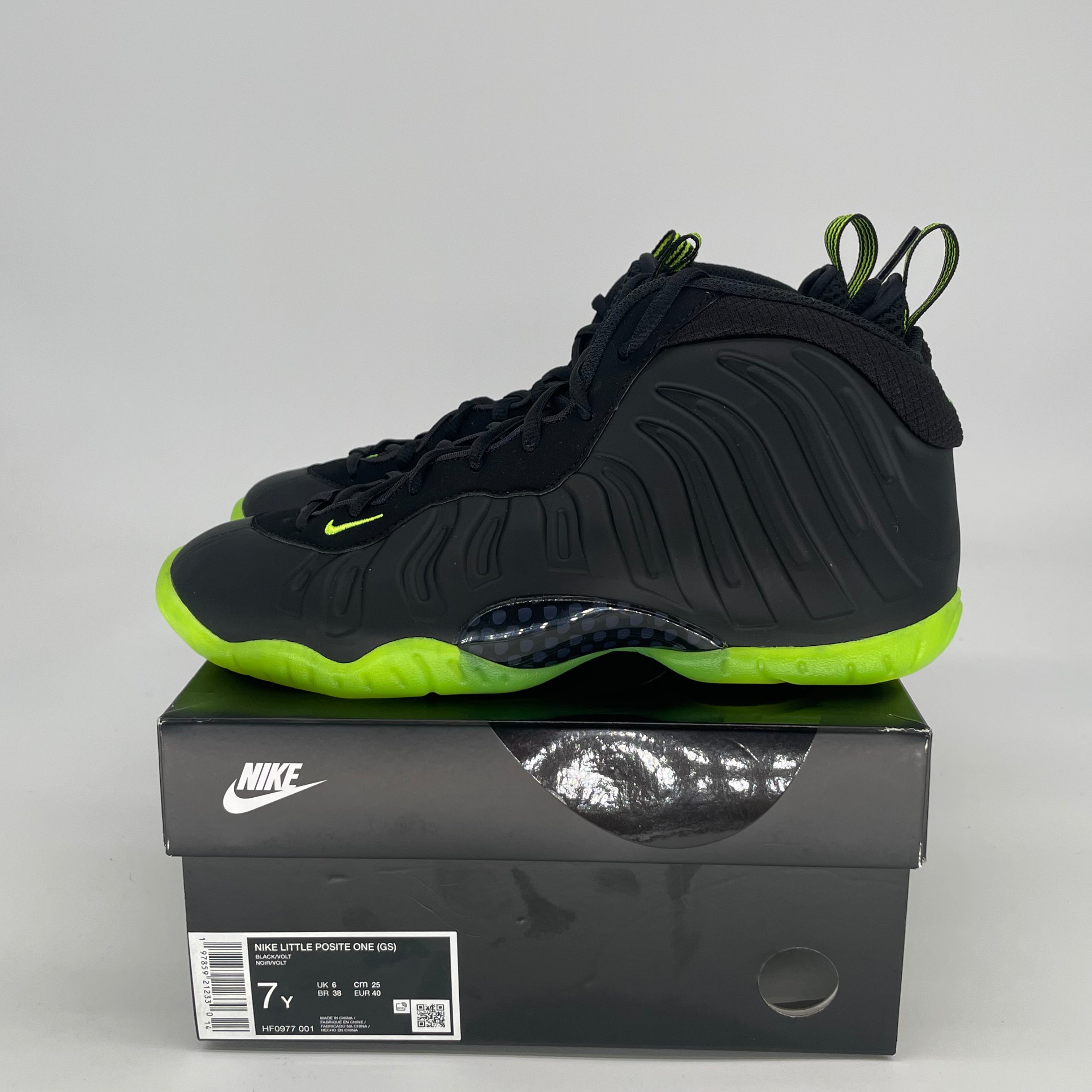 NIKE LITTLE POSITE ONE BLACK VOLT HF0977-001 SIZE 7/8.5W