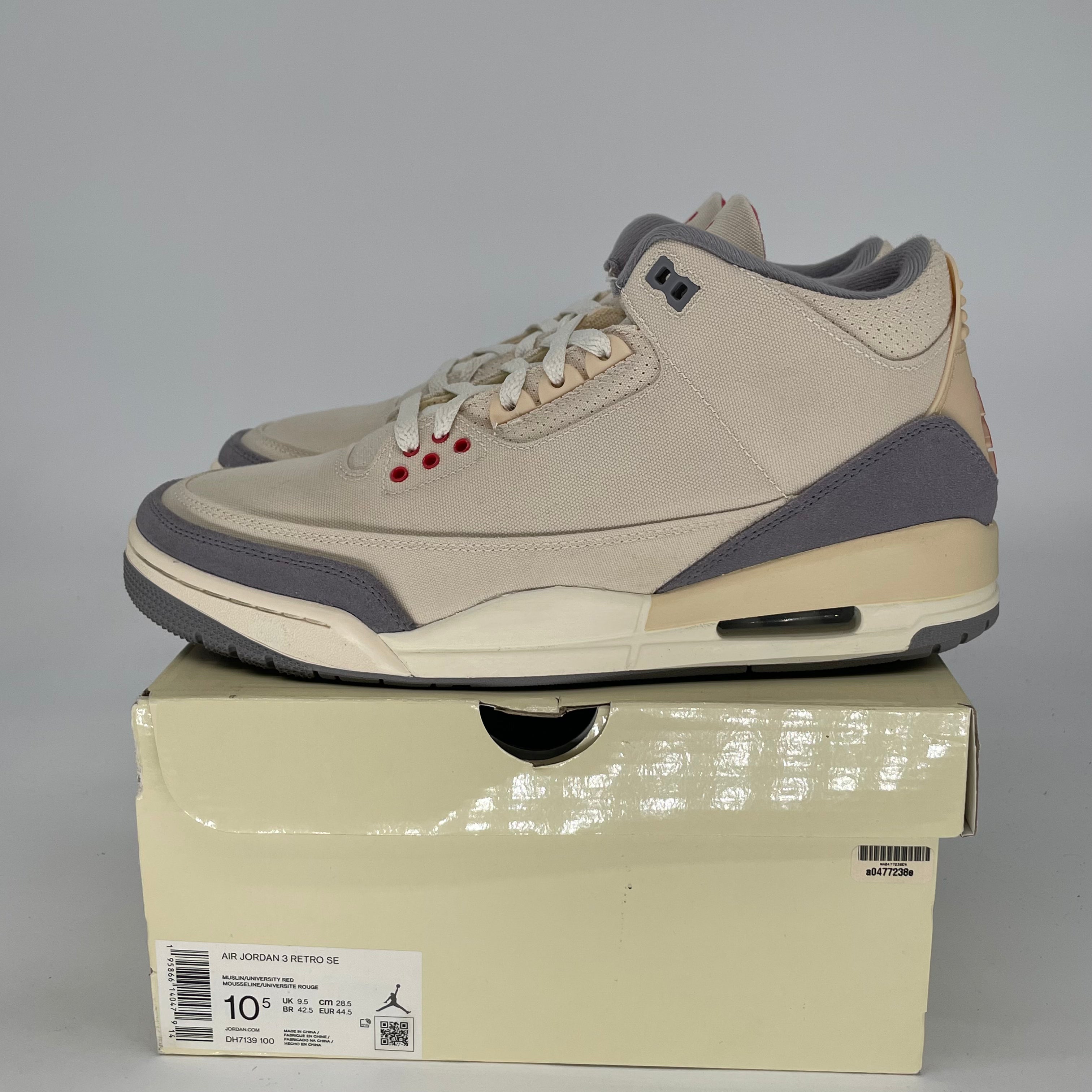 AIR JORDAN 3 MUSLIN DH7139-100 SIZE 10.5/12W