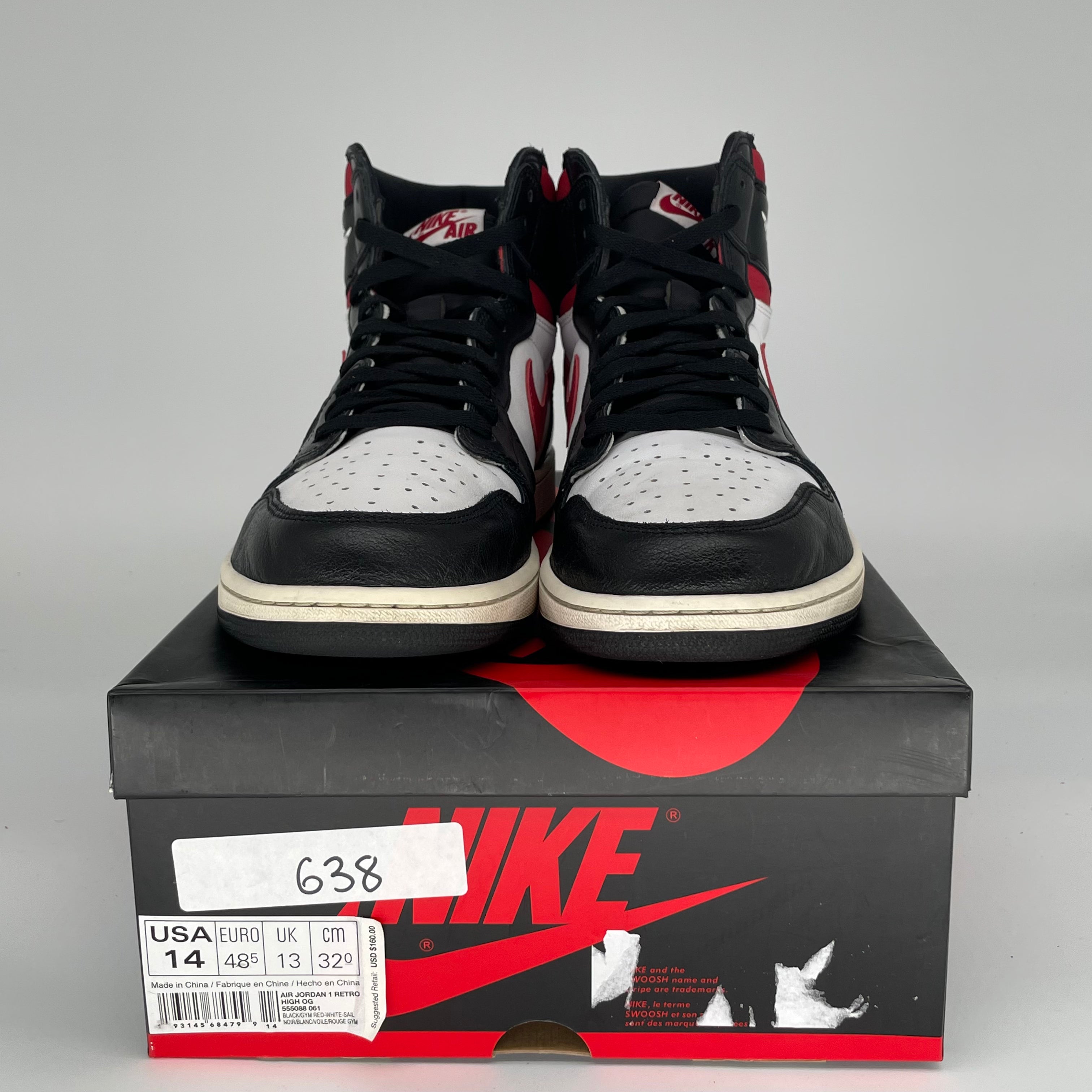 AIR JORDAN 1 BLACK GYM RED SIZE 14 555088-061