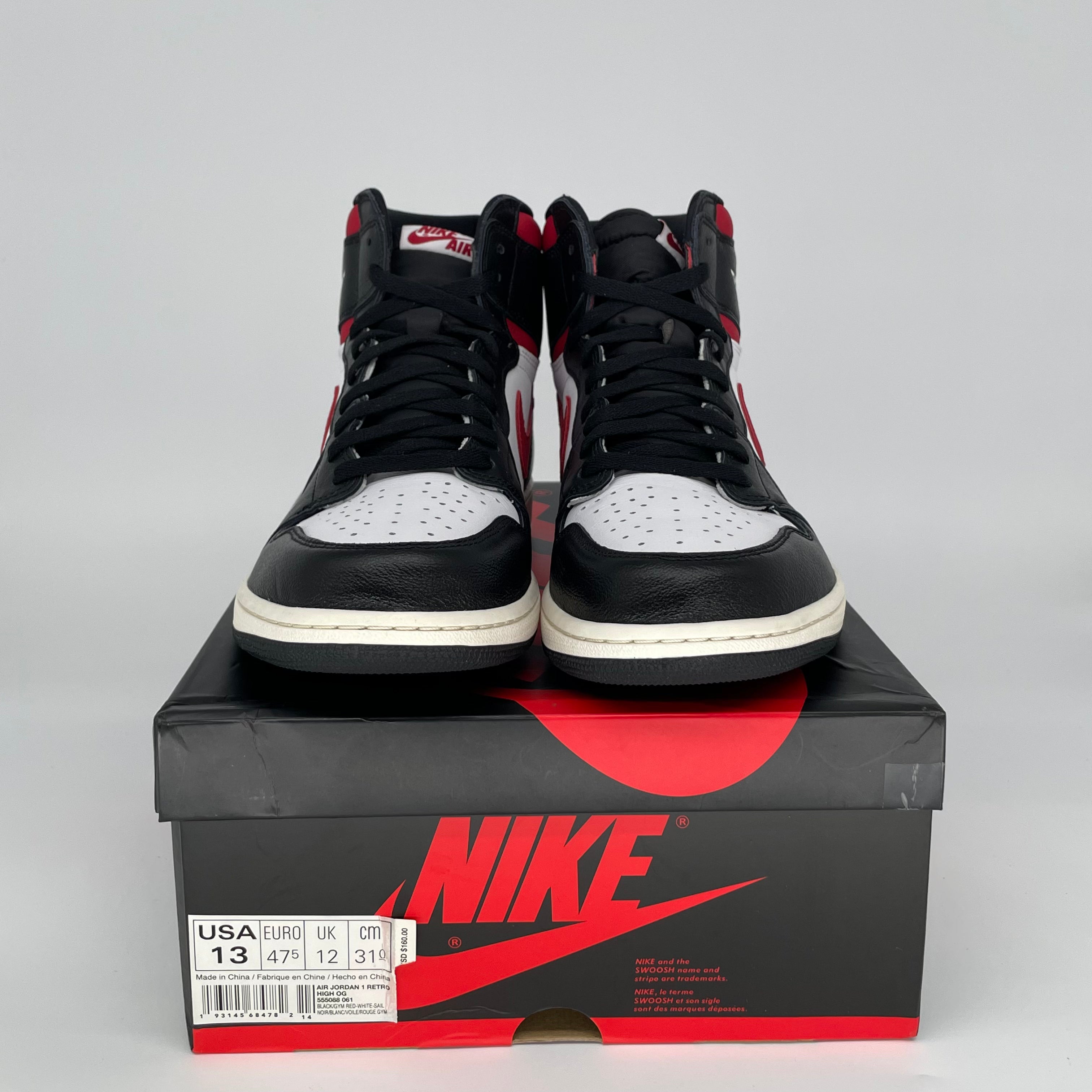 AIR JORDAN 1 BLACK GYM RED SIZE 13 555088-061