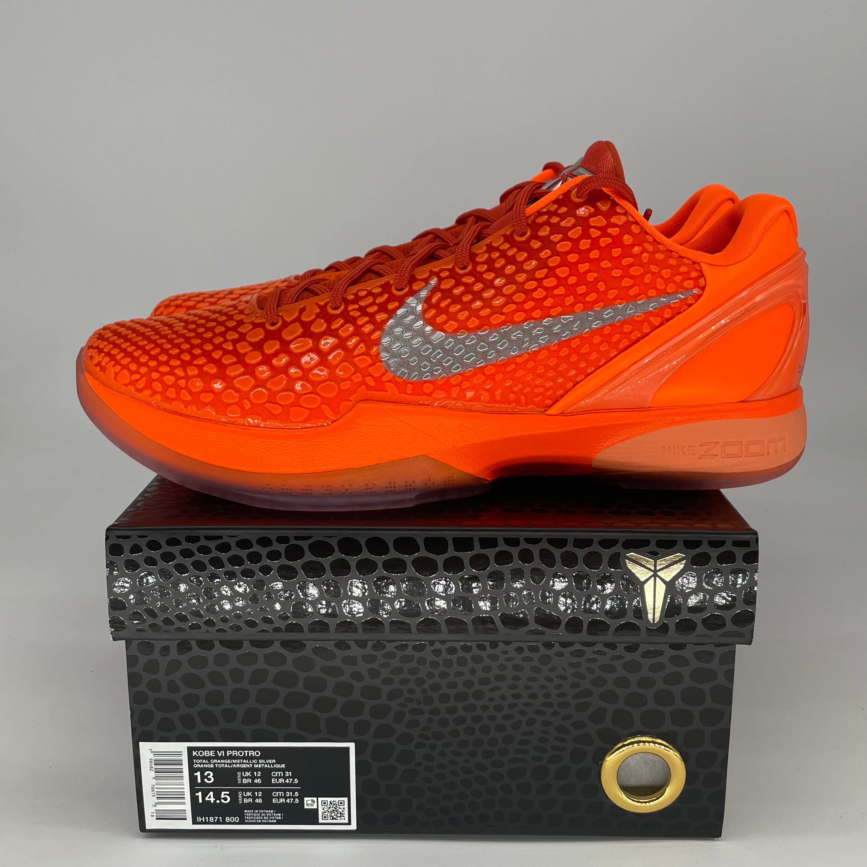 NIKE KOBE 6 PROTRO TOTAL ORANGE IH1871-800 SIZE 13/14.5W