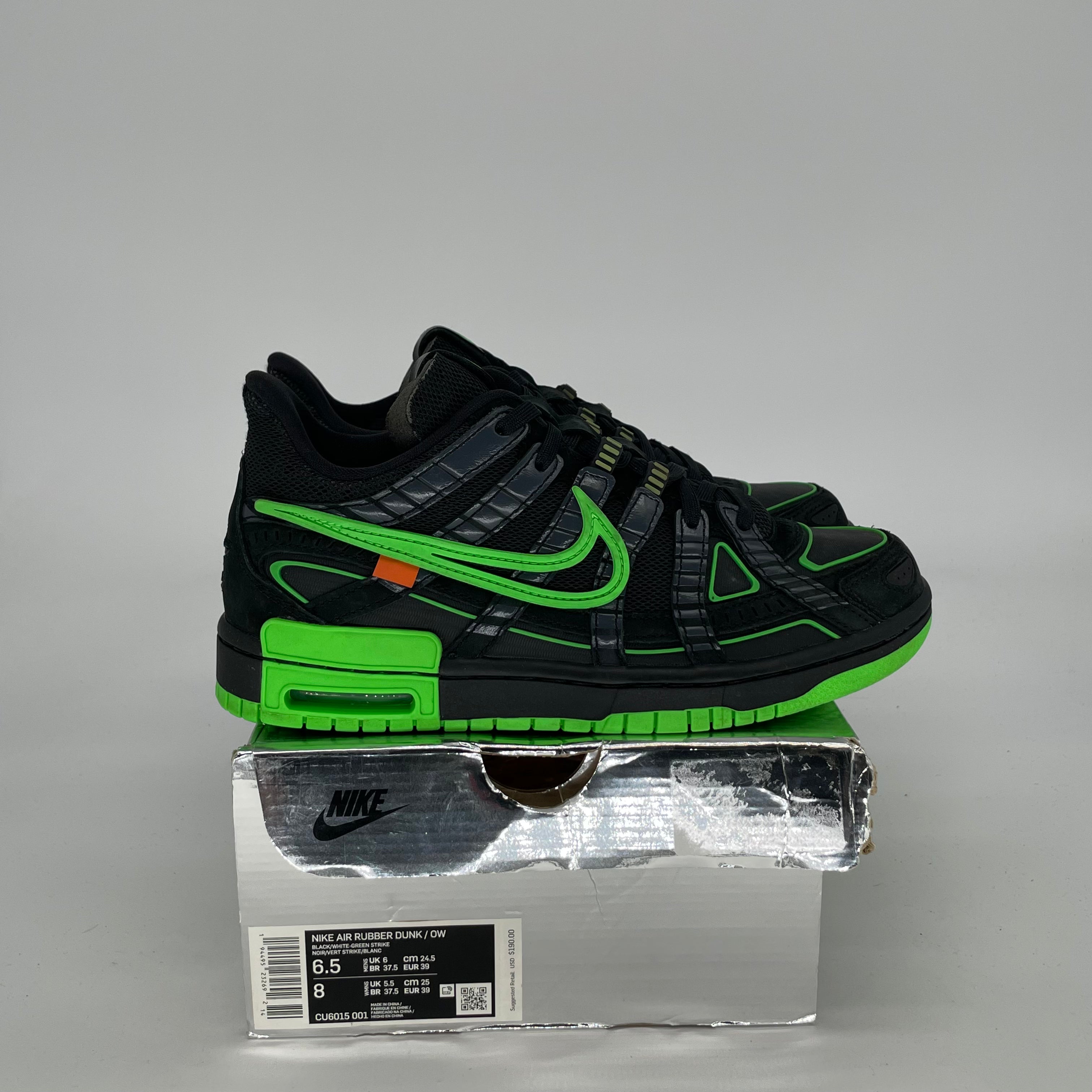 OFF WHITE X NIKE AIR RUBBER DUNK GREEN STRIKE SIZE 6.5/8W CU6015-001