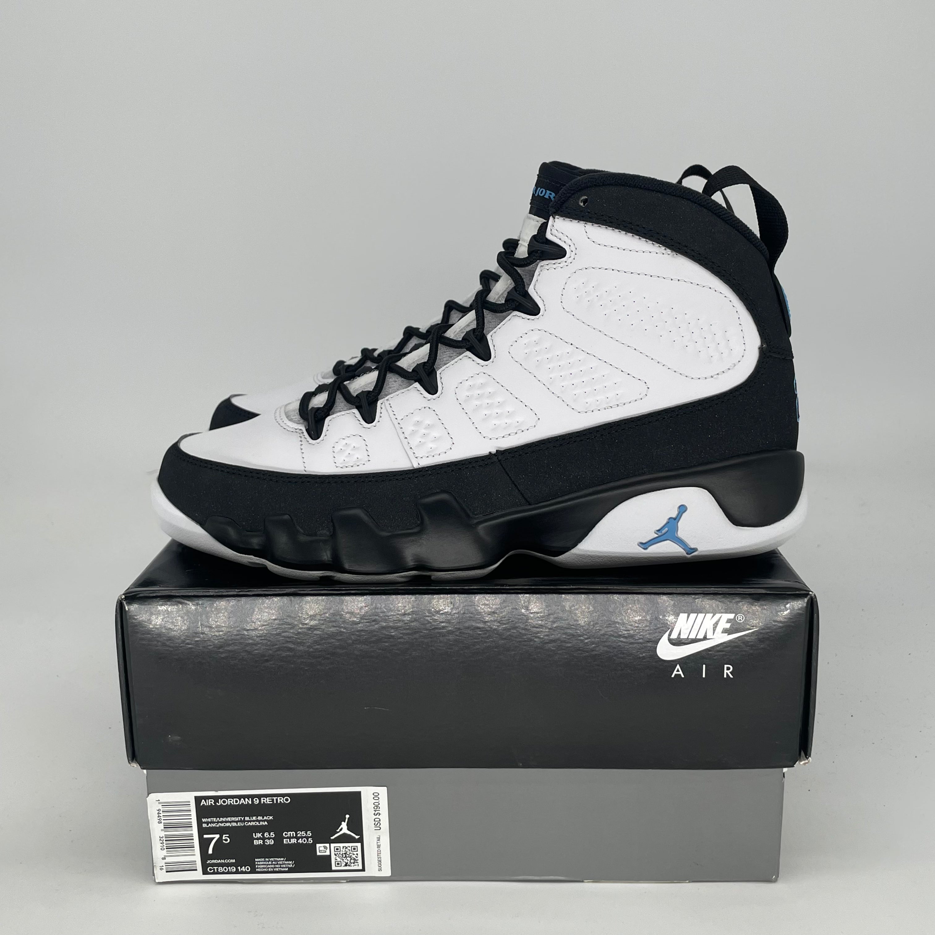 AIR JORDAN 9 UNIVERSITY BLUE CT8019-140 SIZE 7.5/9W