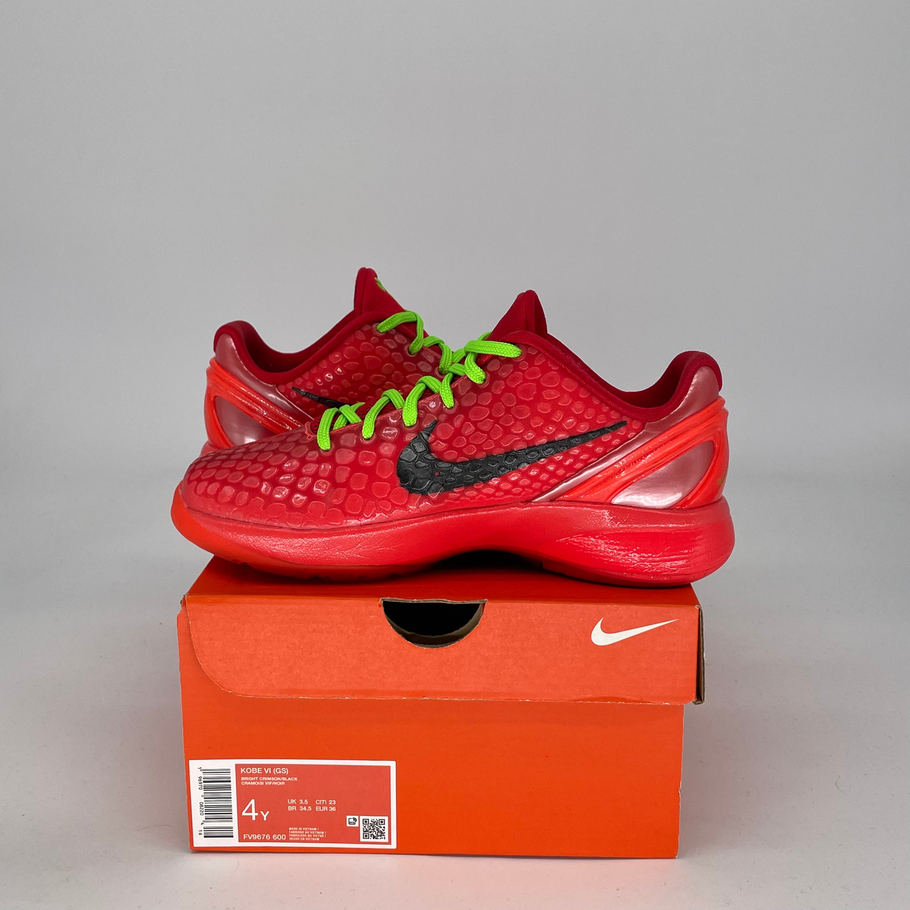 NIKE KOBE 6 REVERSE GRINCH SIZE 4/5.5W FV9676-600