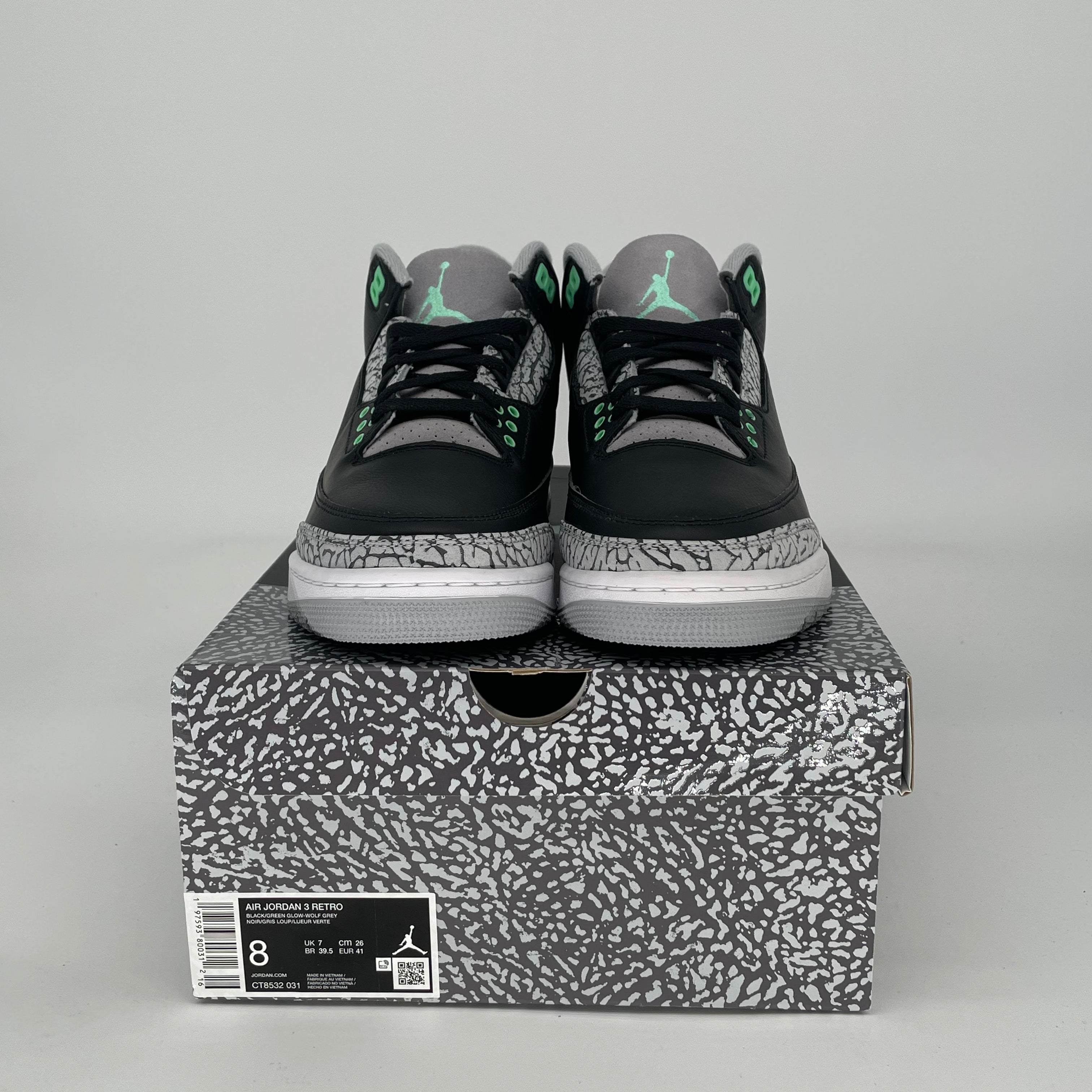 AIR JORDAN 3 GREEN GLOW CT8532-031 SIZE 8/9.5W