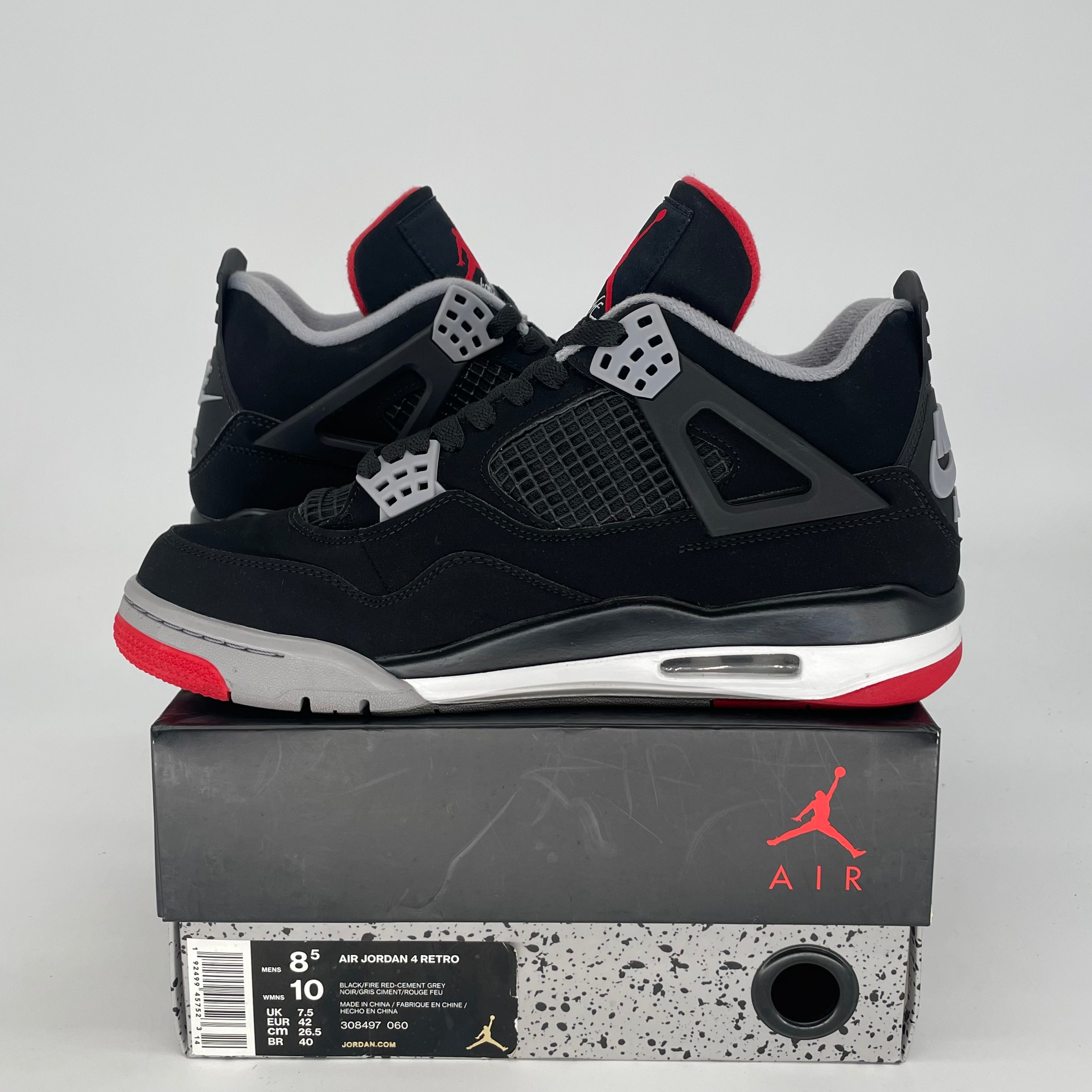 AIR JORDAN 4 BRED 2019 308497-060 SIZE 8.5/10W