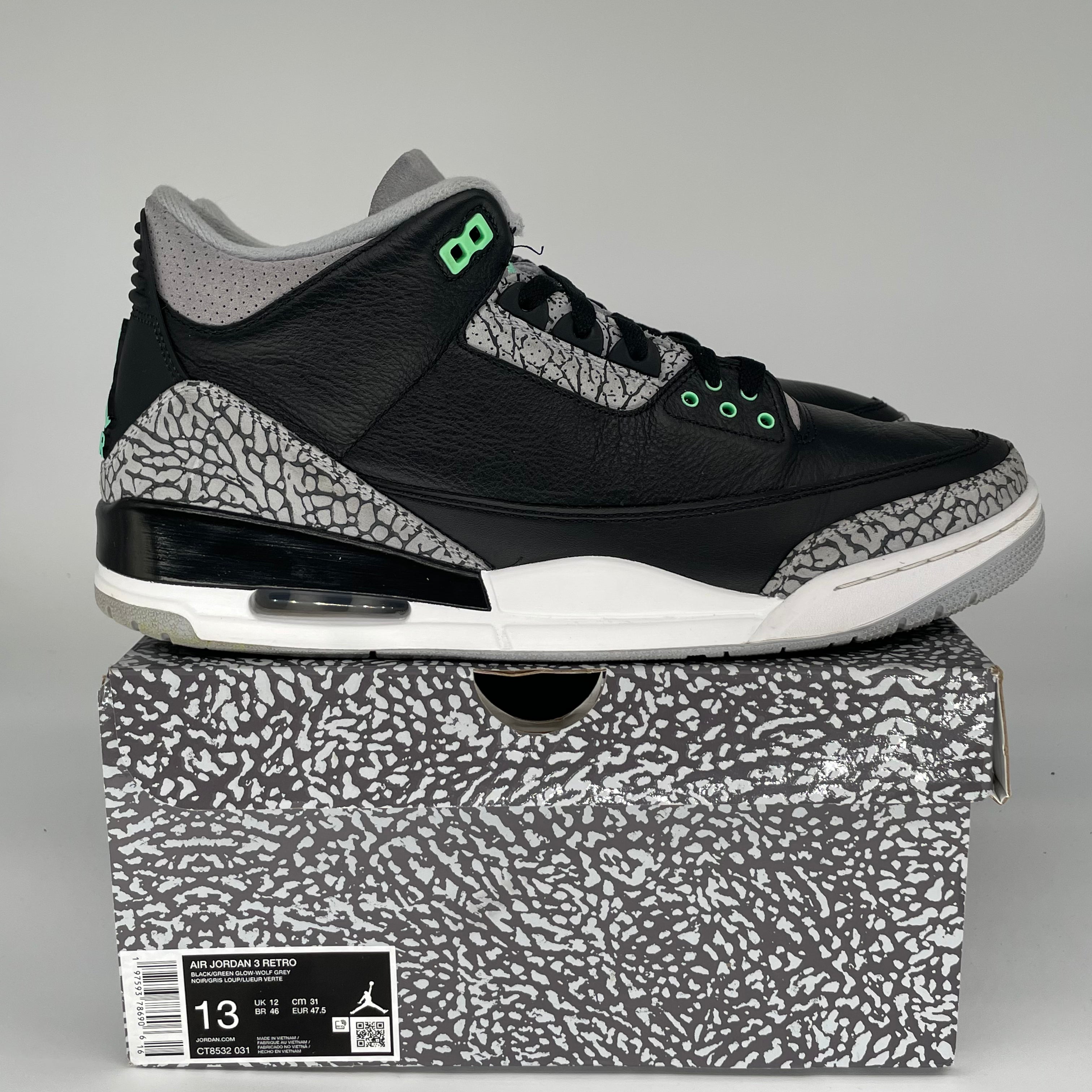 AIR JORDAN 3 GREEN GLOW SIZE 13 CT8532-031