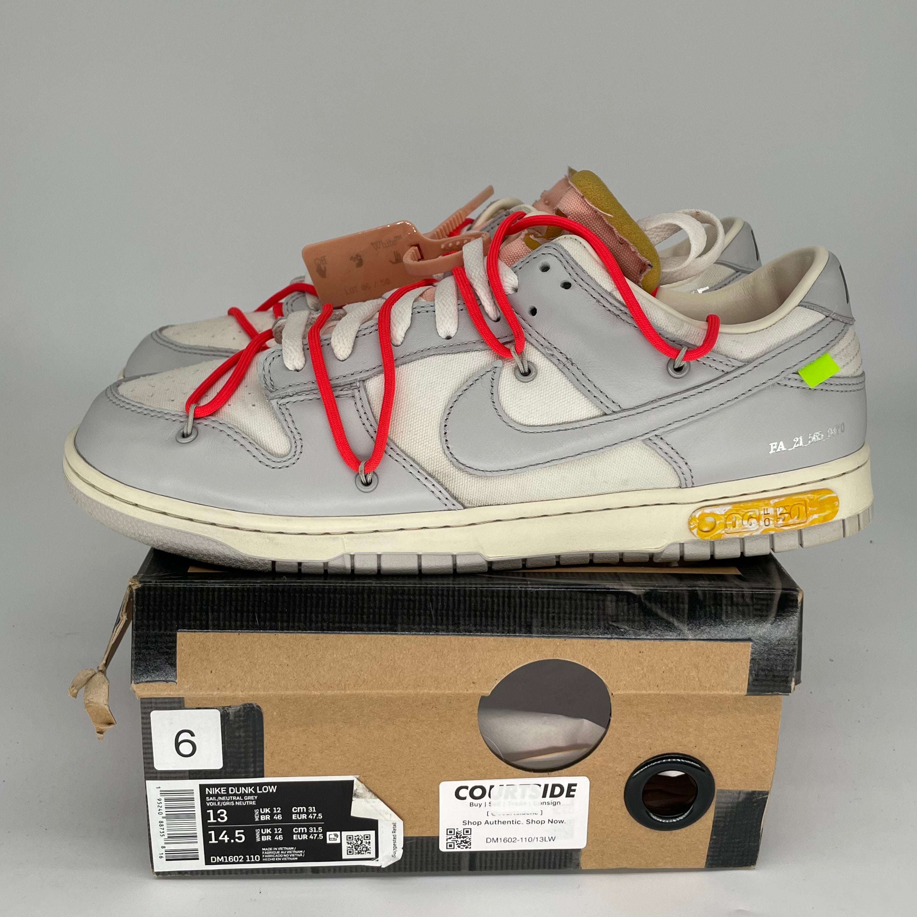 NIKE DUNK LOW OFF WHITE LOT 6 SIZE 13 DM1602-110