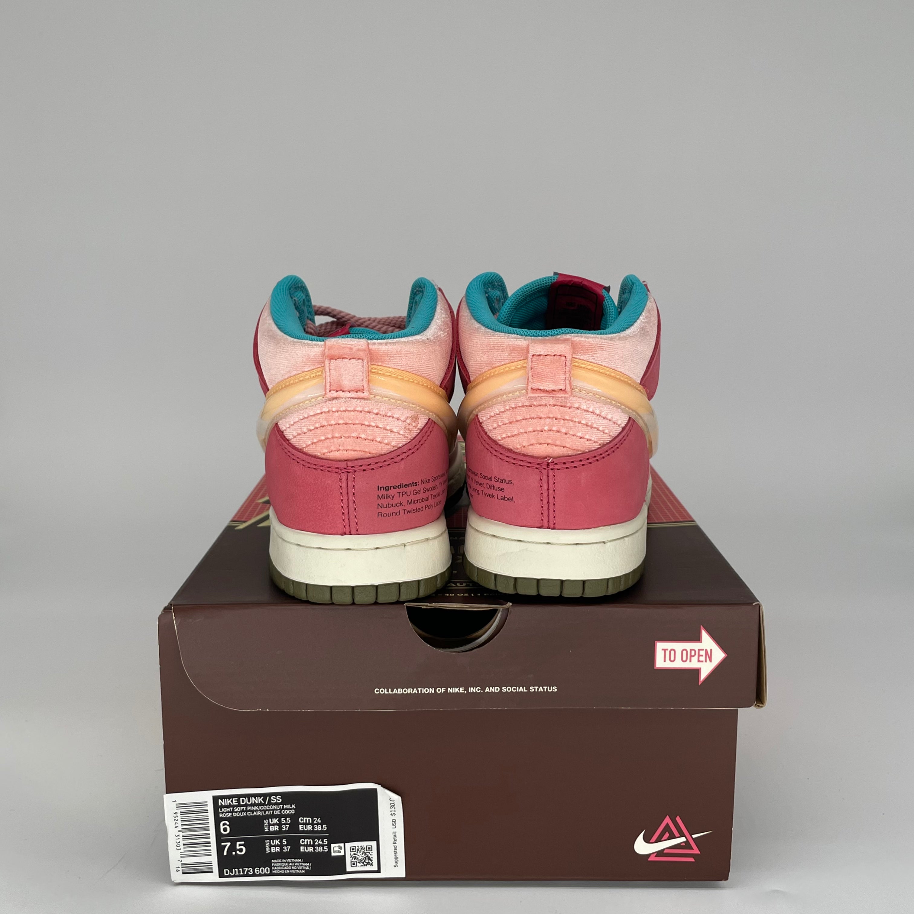 NIKE DUNK MID SS STRAWBERRY MILK SIZE 6 DJ1173-600