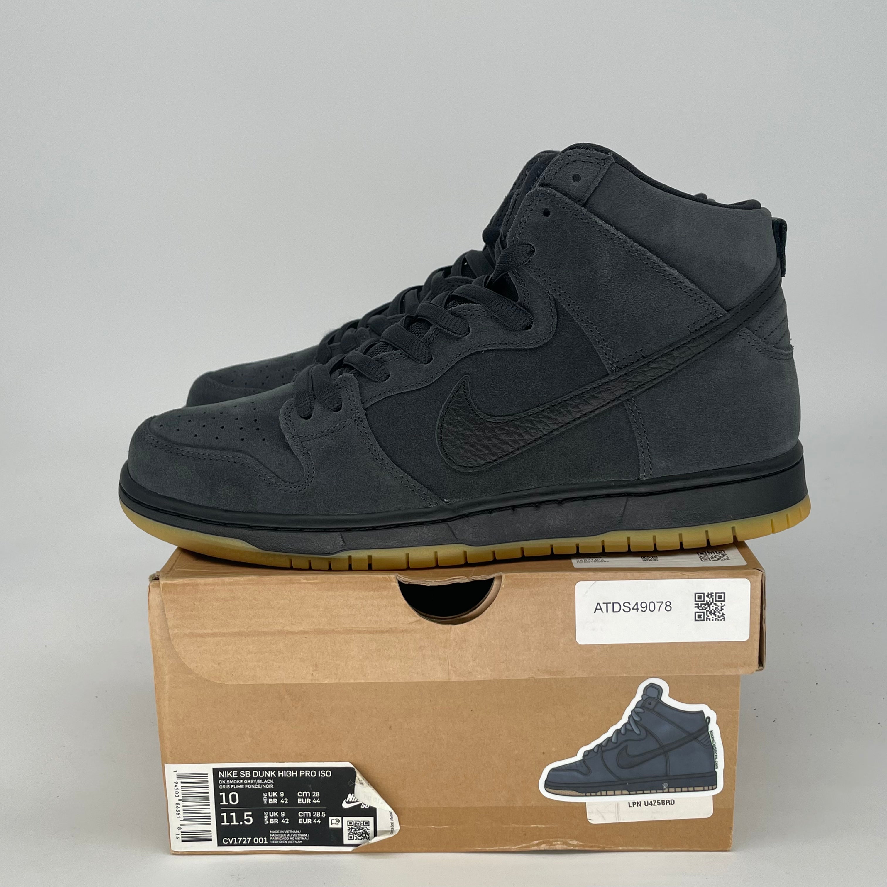 NIKE SB DUNK HIGN PRO ORANGE LABEL SMOKE GREY CV1727-001 SIZE 10/11.5W