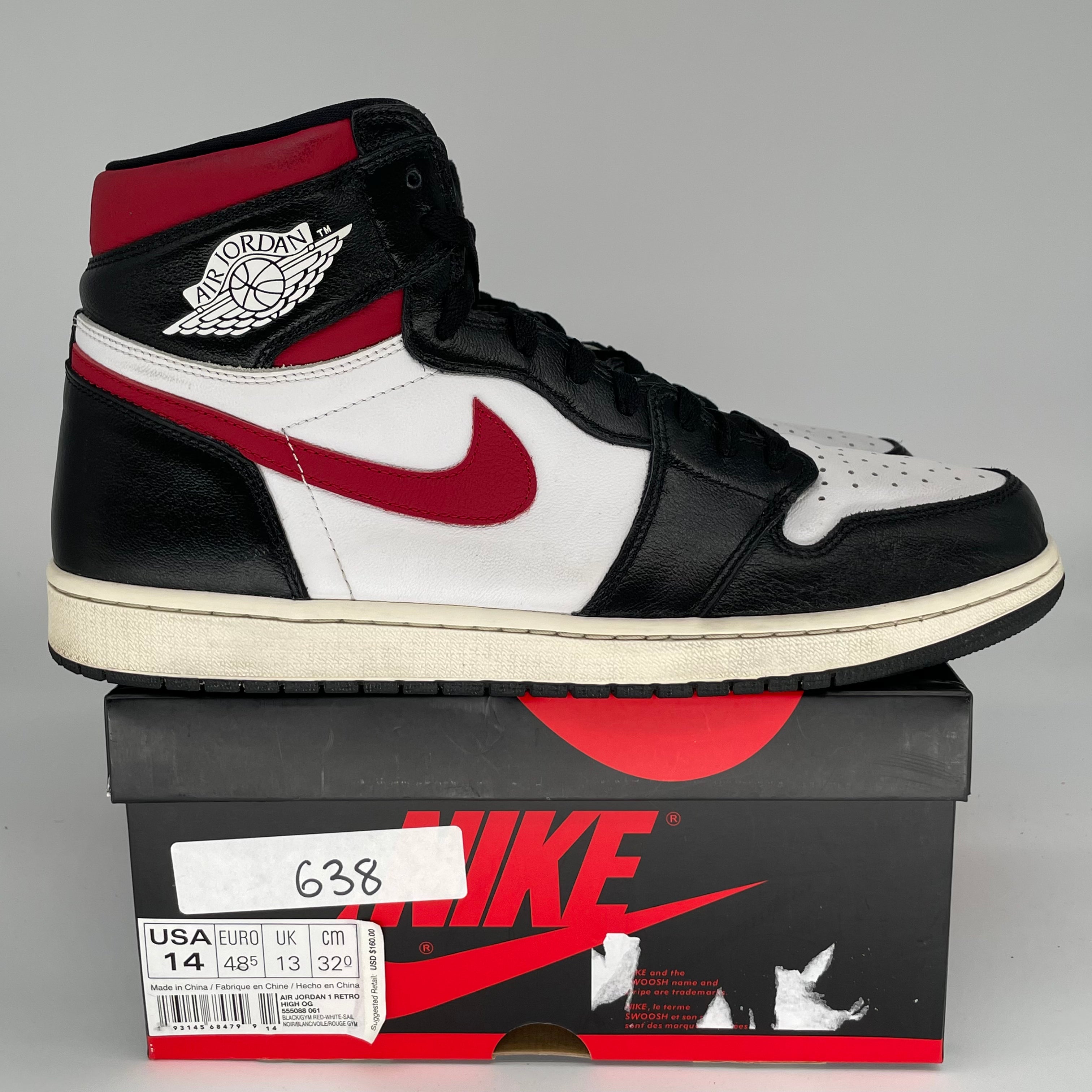 AIR JORDAN 1 BLACK GYM RED SIZE 14 555088-061