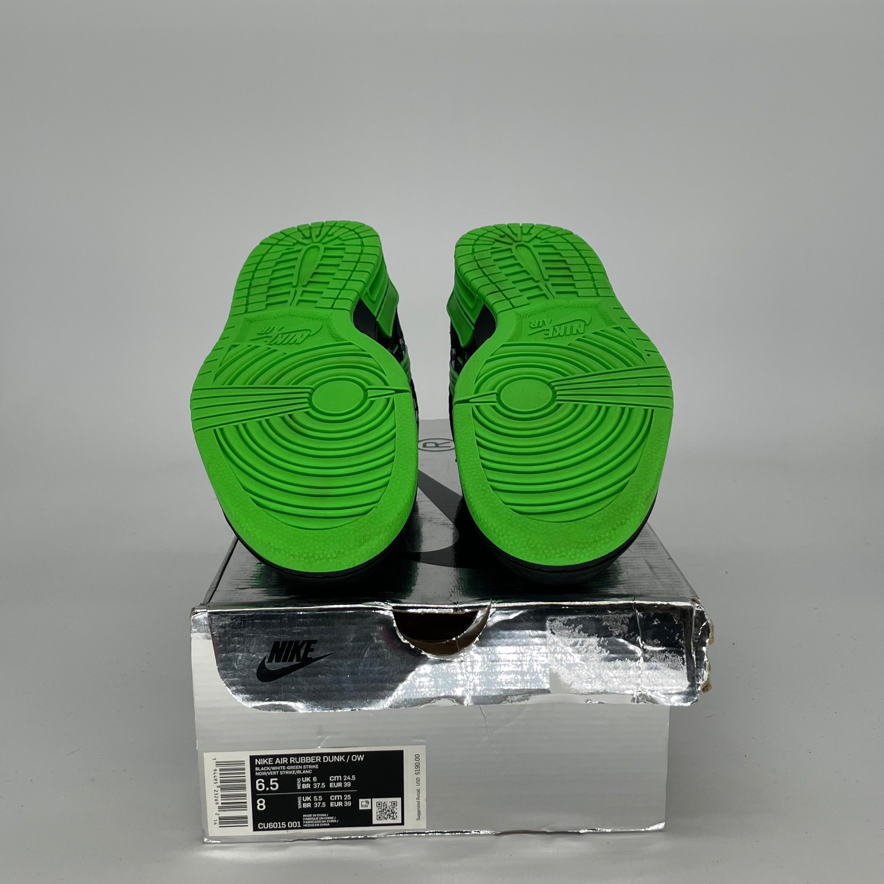 OFF WHITE X NIKE AIR RUBBER DUNK GREEN STRIKE SIZE 6.5/8W CU6015-001