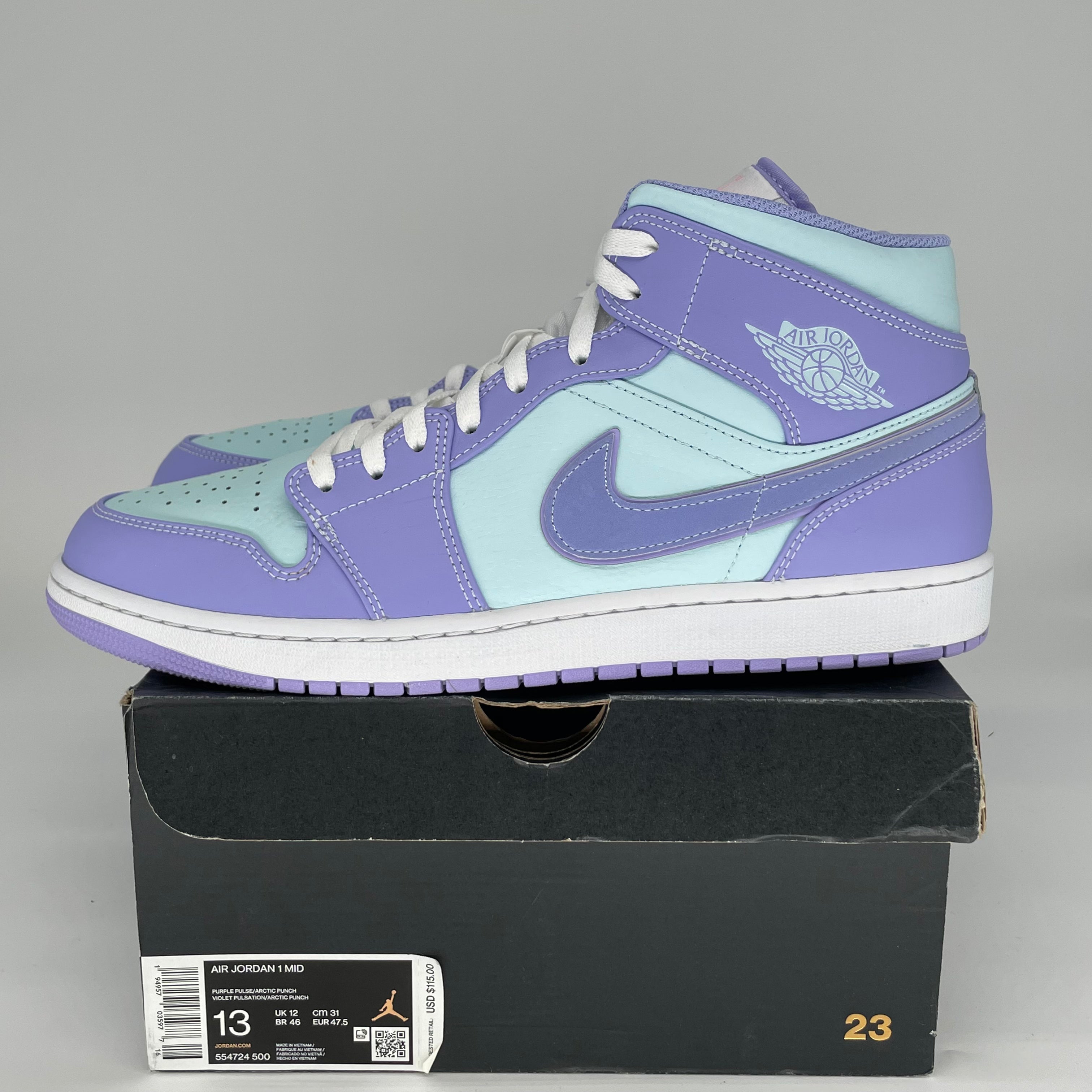 AIR JORDAN 1 MID PURPLE AQUA SIZE 13 554724-500