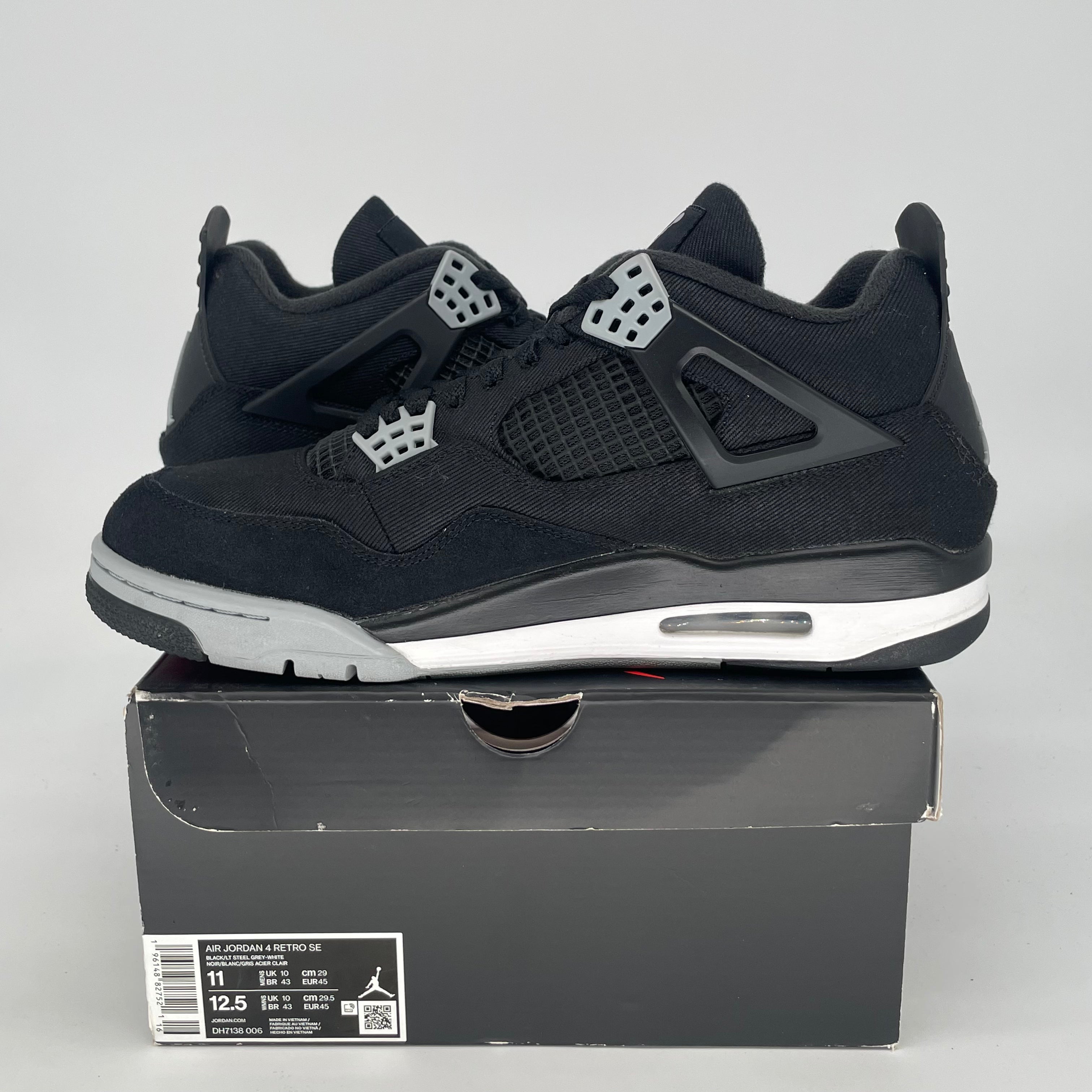 AIR JORDAN 4 BLACK CANVAS DH7138-006 SIZE 11/12.5W