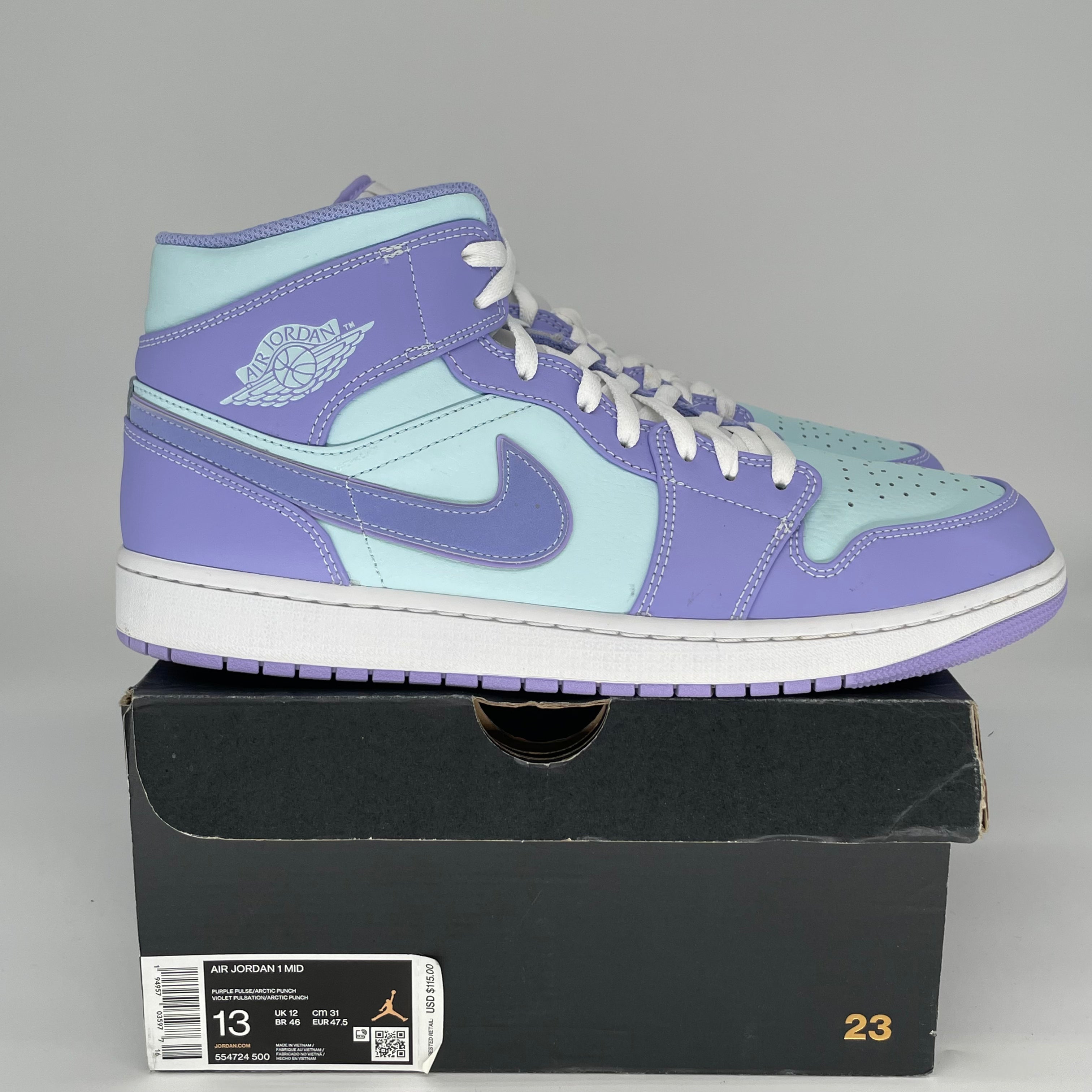 AIR JORDAN 1 MID PURPLE AQUA SIZE 13 554724-500